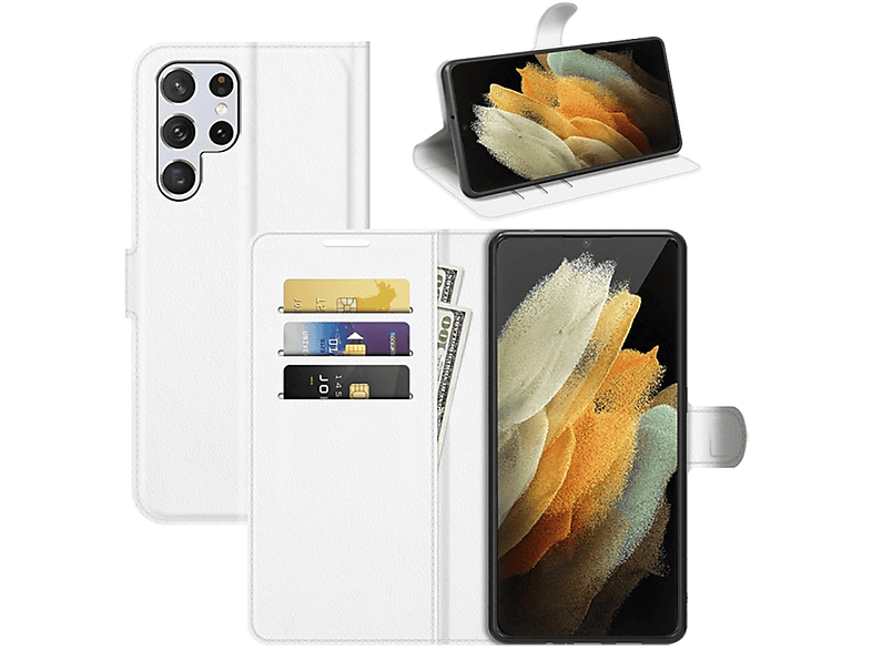 KÖNIG DESIGN Ultra S22 Case, Bookcover, Samsung, Galaxy Weiß 5G, Book