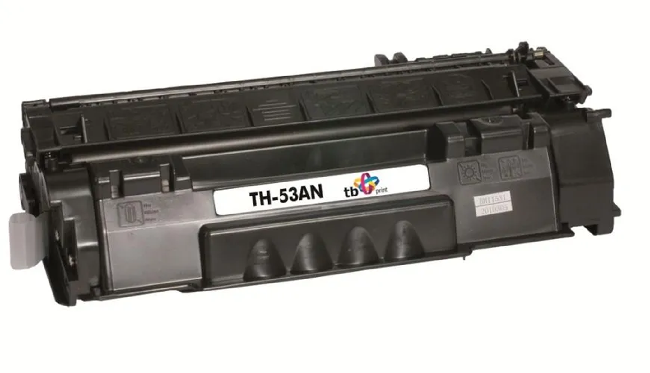 Eine schwarze Tonerkartusche mit TH-53AN-Etikett. Die Kartusche liegt auf weißem Untergrund.