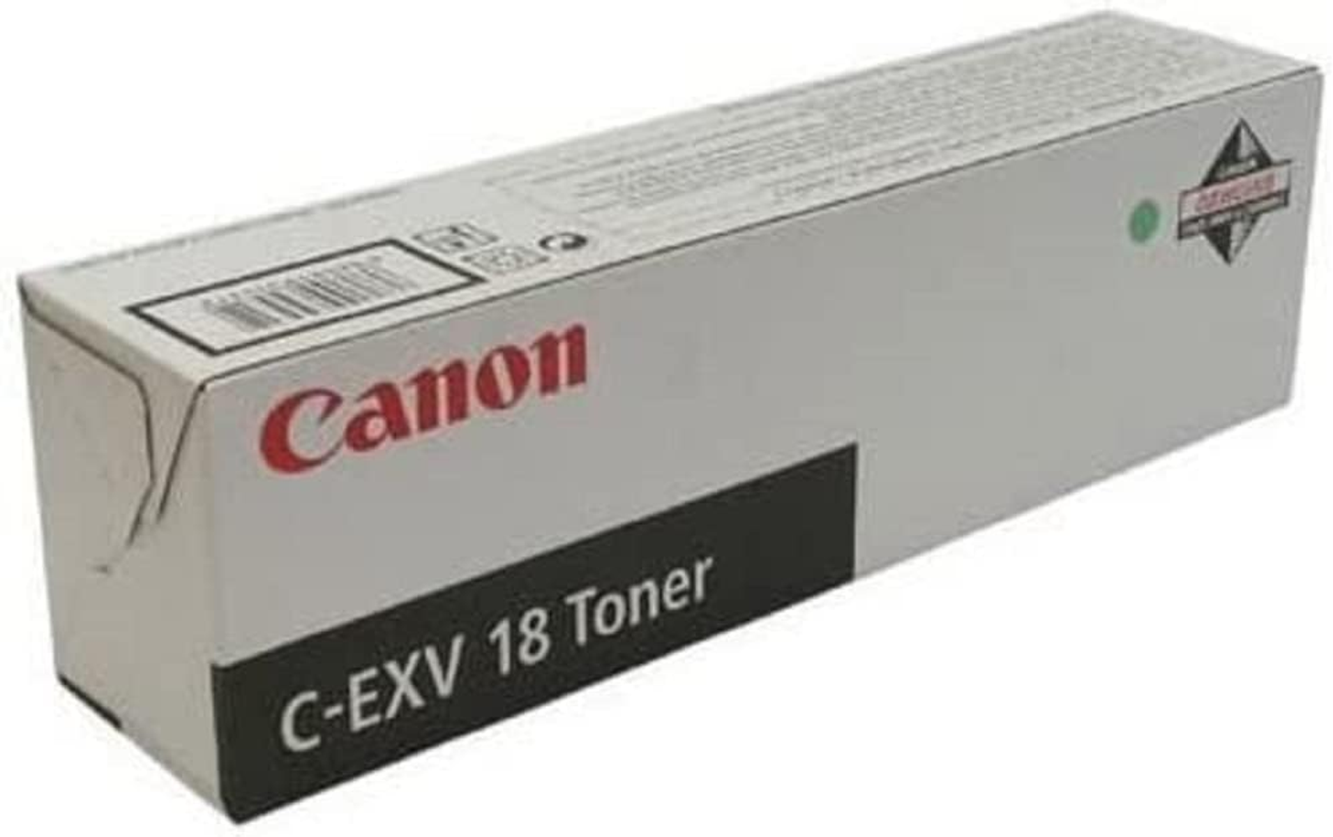 Scatola della cartuccia toner Canon C-EXV 18, bianca con testo rosso e nero.