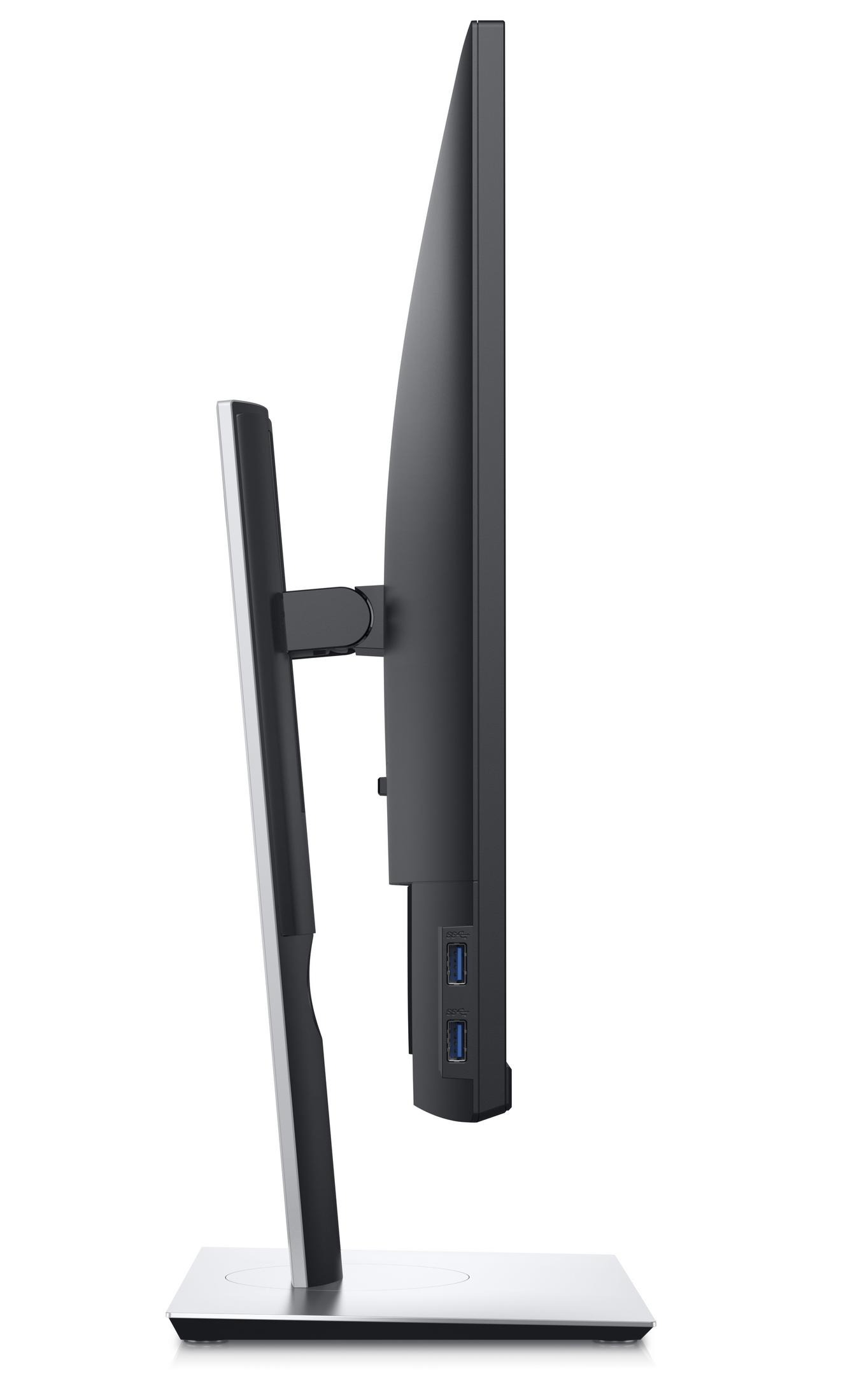 Widok z boku czarnego monitora na białym tle.