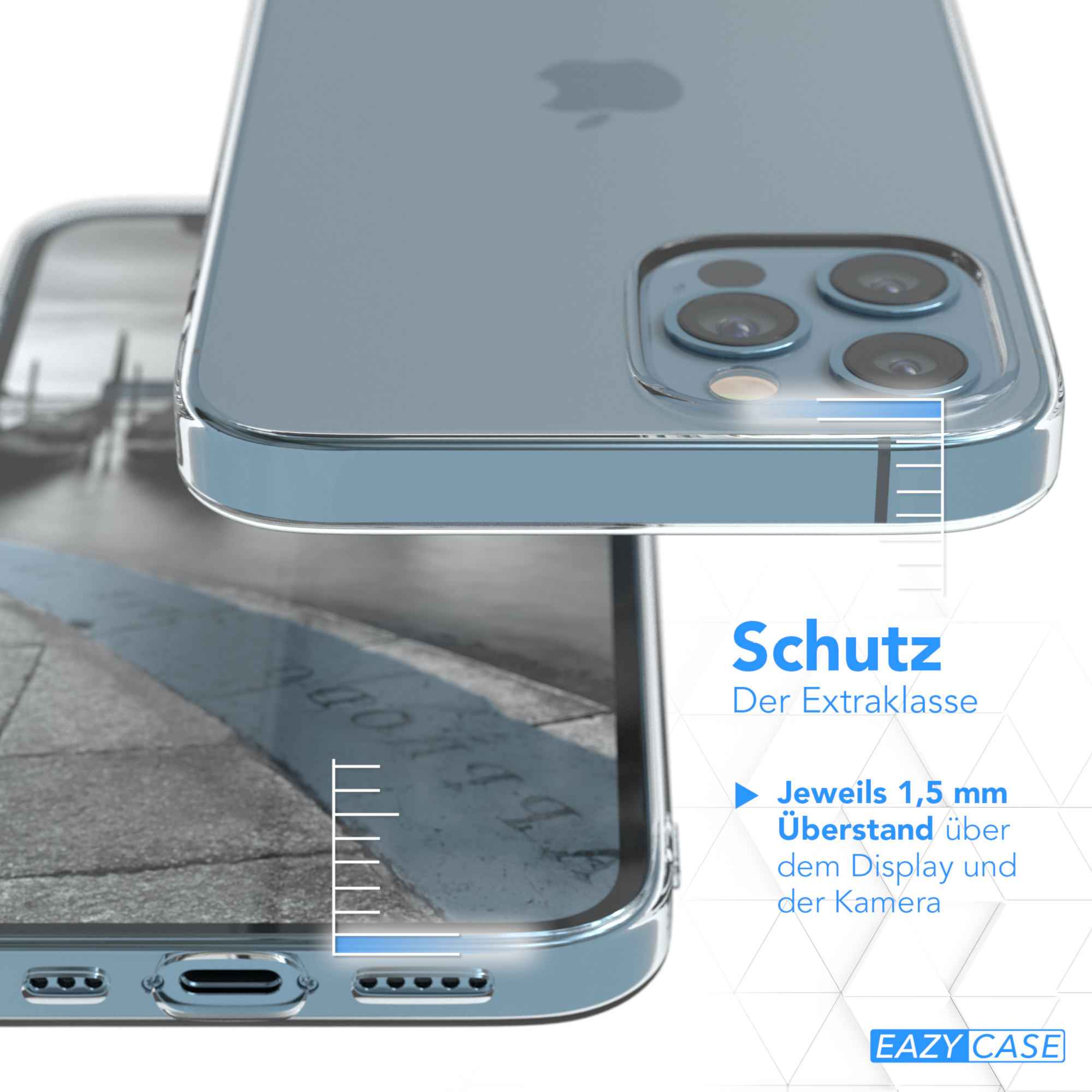 Eine transparente Handyhülle auf einem Telefon, mit Text und einem Diagramm.
