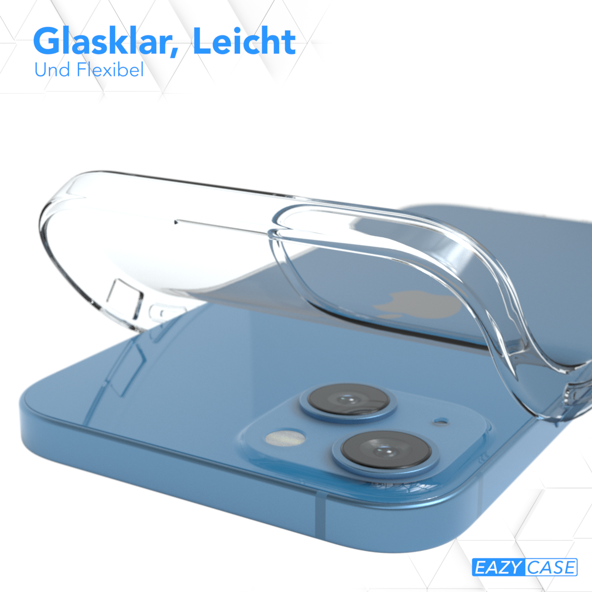 Eine transparente Handyhülle auf einem blauen Telefon.