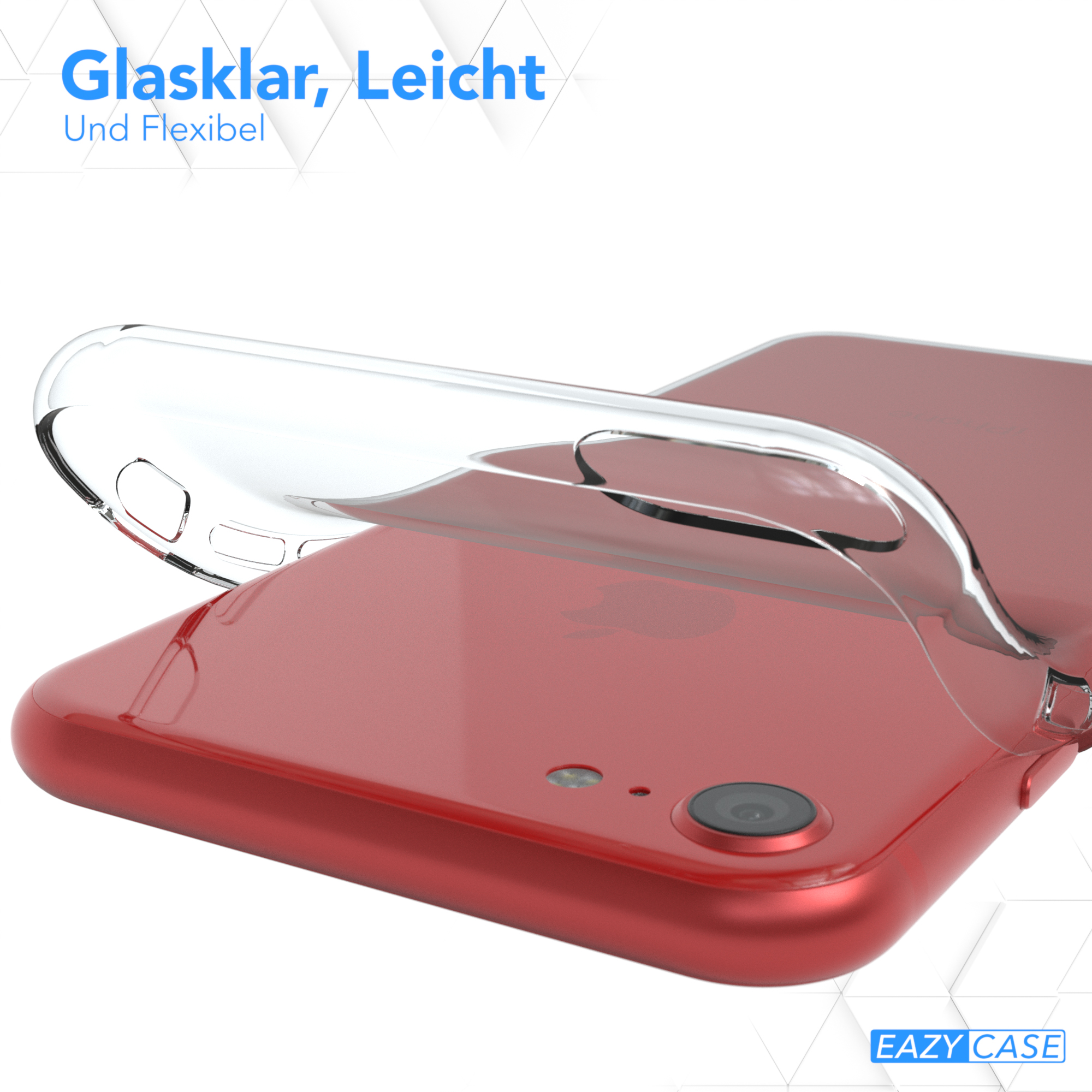 Eine rote Handyhülle mit transparenter Abdeckung, darunter steht 'EAZY CASE'.