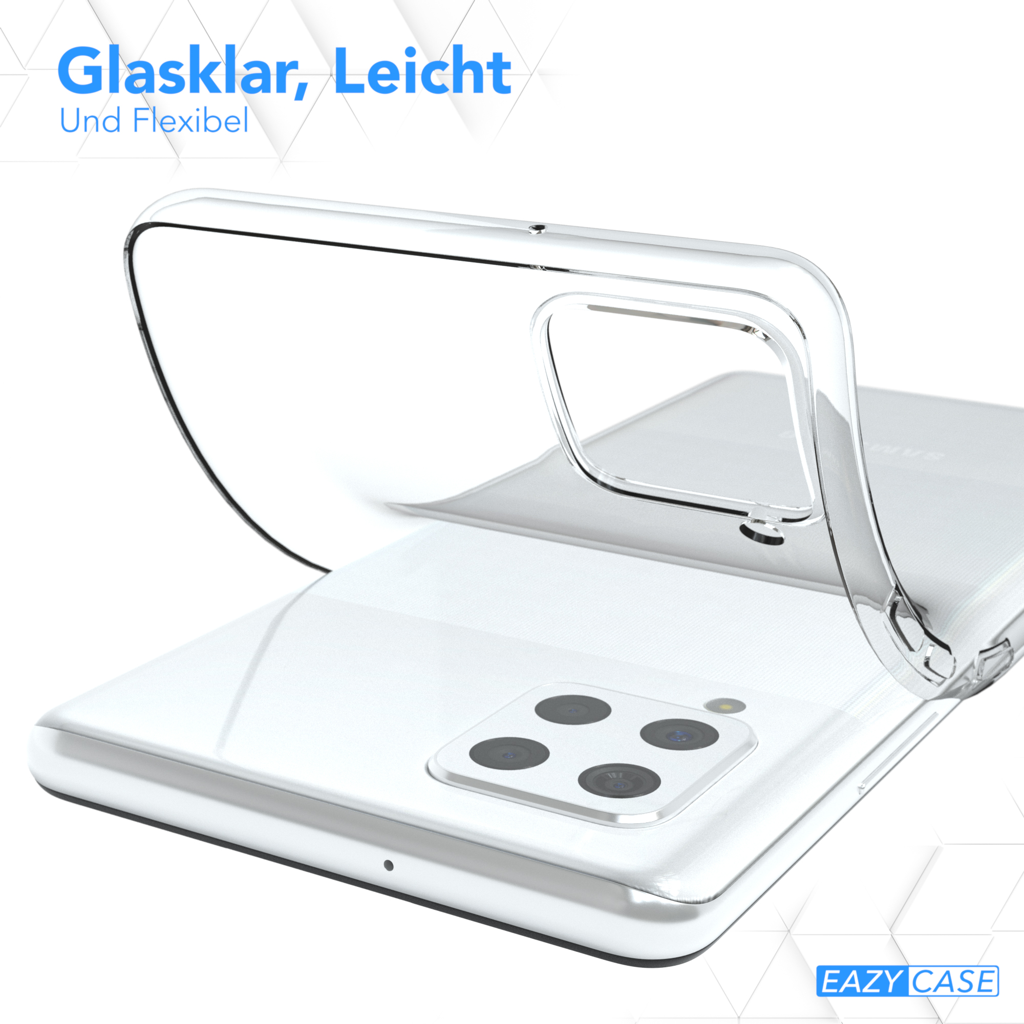 Ein Telefon auf einem Tisch mit einer transparenten Hülle, mit deutschem Text.