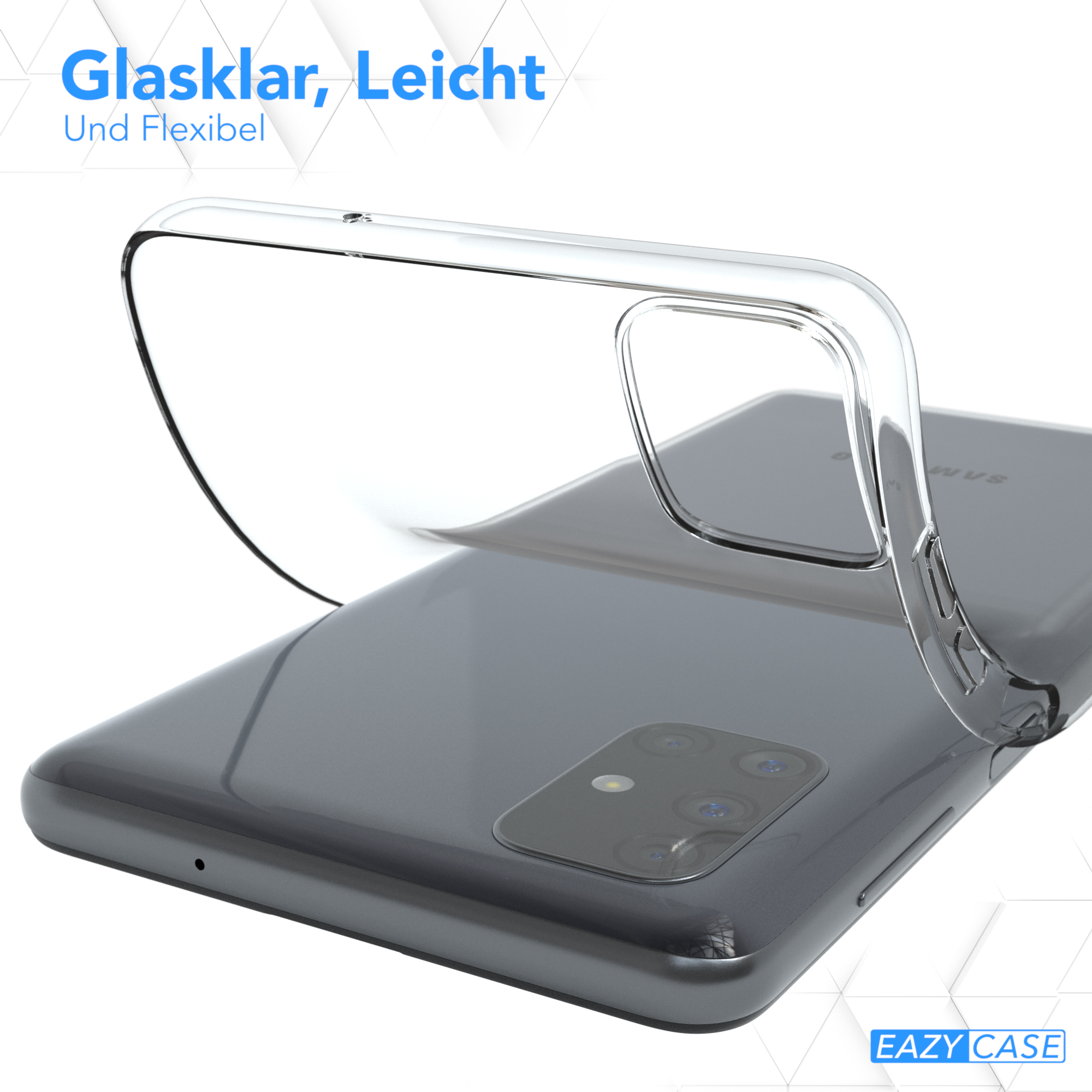 Transparente Handyhülle über einem schwarzen Telefon. Das Telefon hat ein Kameramodul.