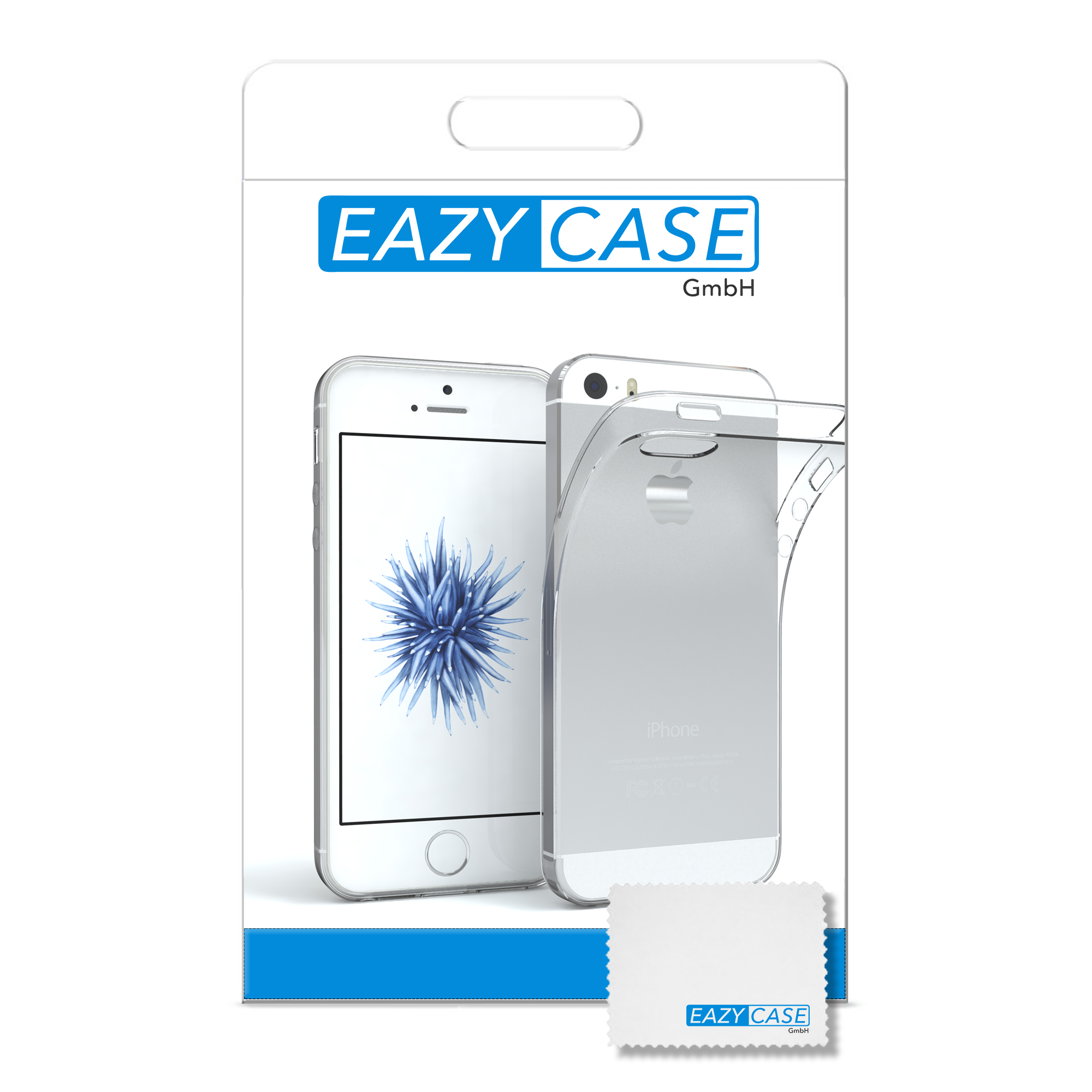 Telefon in klarer Hüllenverpackung. Die Handyhülle ist neben einem iPhone in der Verpackung sichtbar.