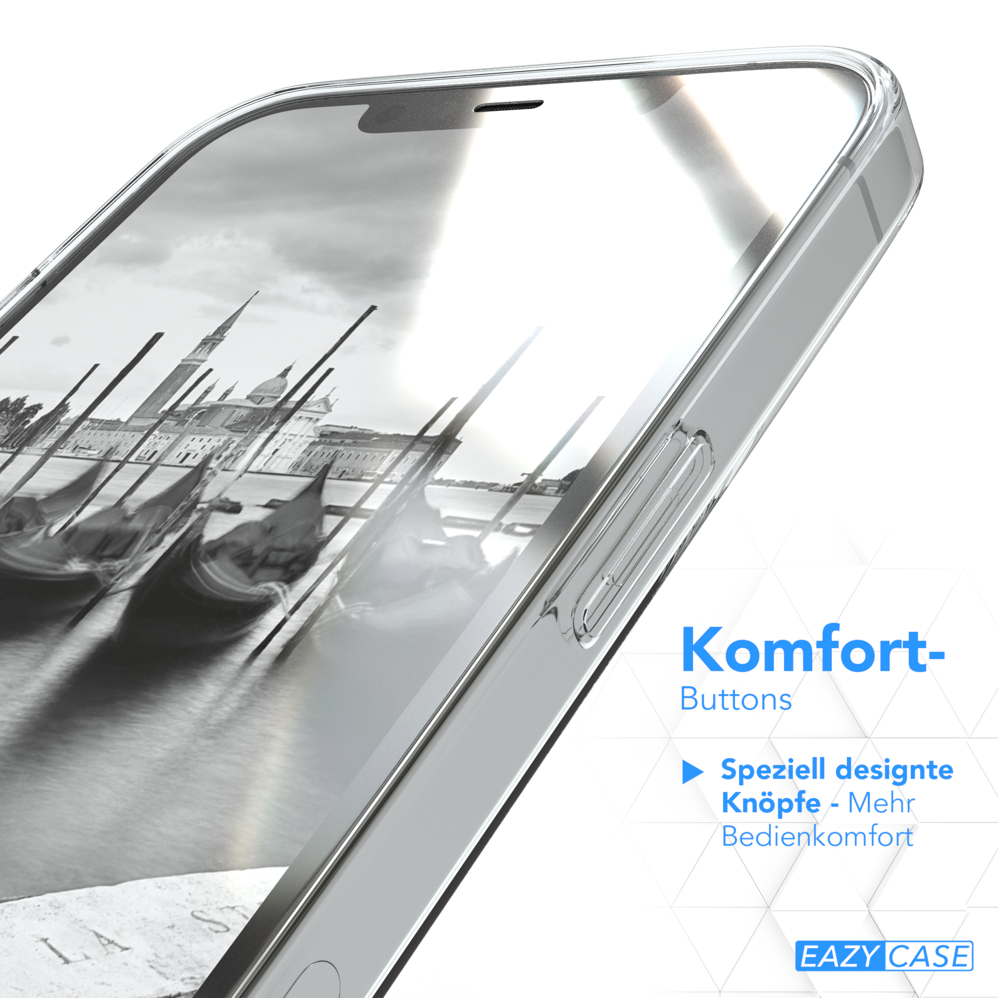 Telefon mit klarer Hülle, Venedig in Schwarzweiß, Komfort-Knöpfe.