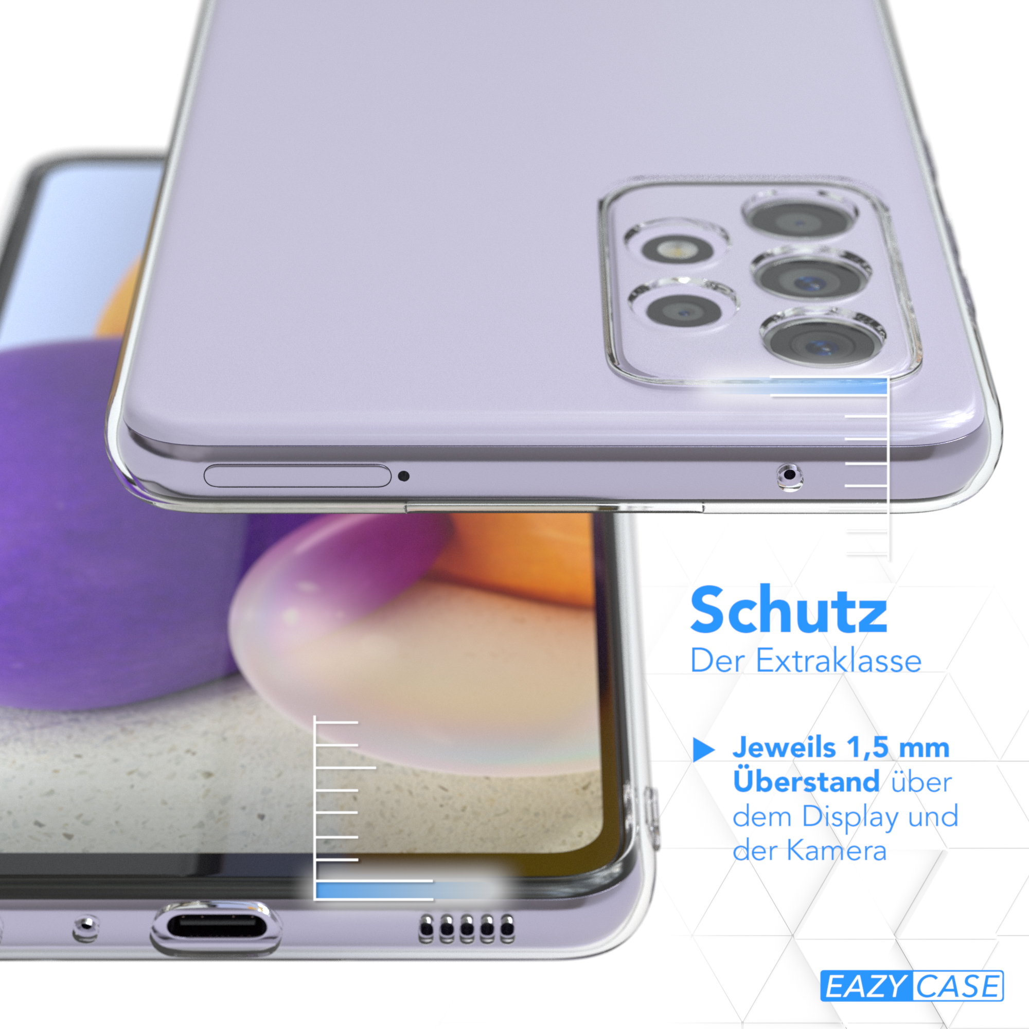 Lila Handyhülle über einem Telefon. Die Hülle ist transparent.