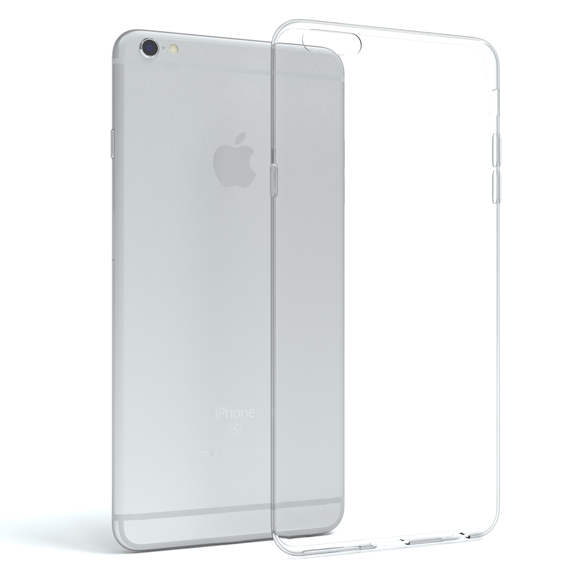 Eine transparente Handyhülle neben einem silbernen iPhone. Die Hülle ist transparent.