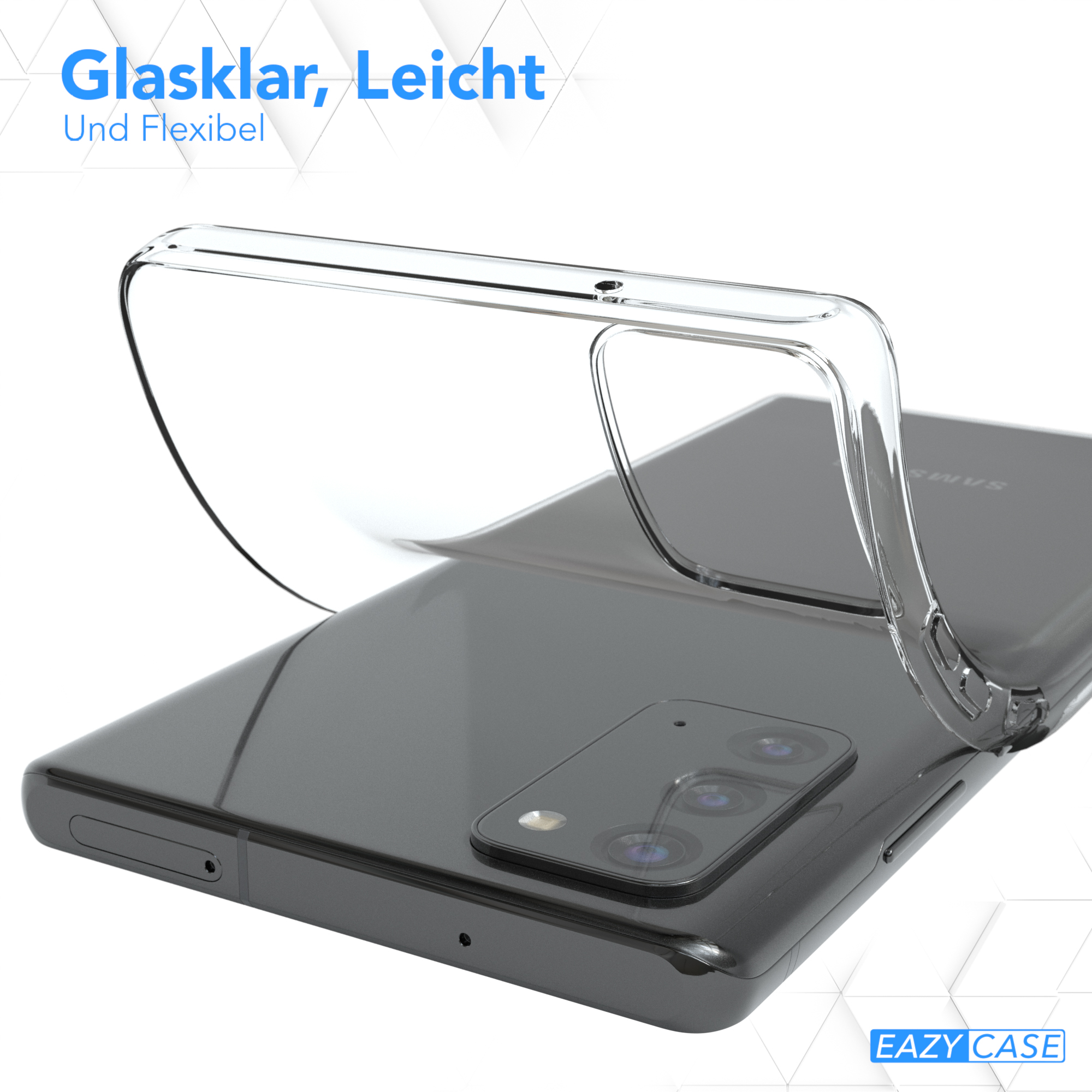 Transparente Handyhülle über einem Telefon. Das Telefon ist schwarz.