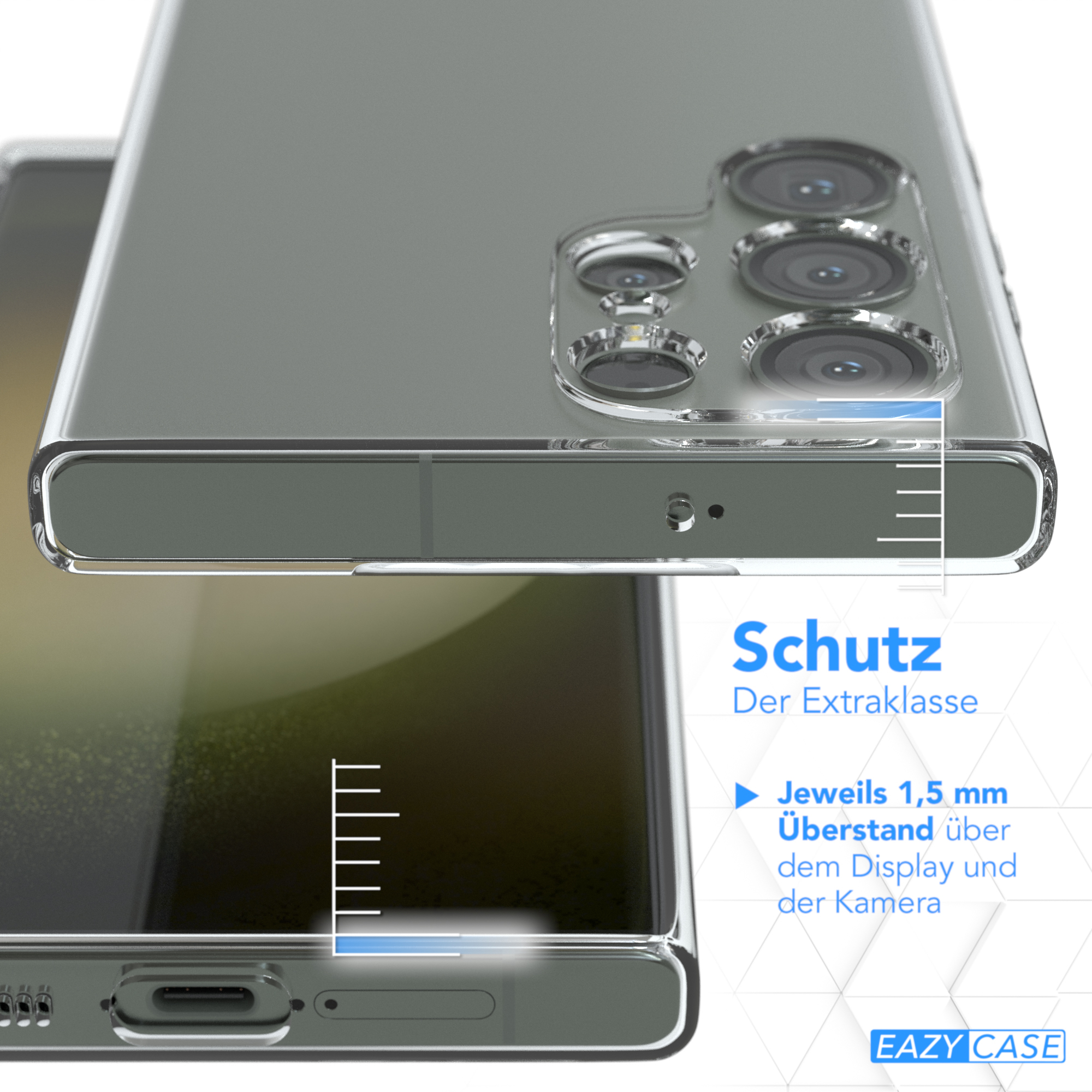 Nahaufnahme einer transparenten Handyhülle auf einem Telefon.