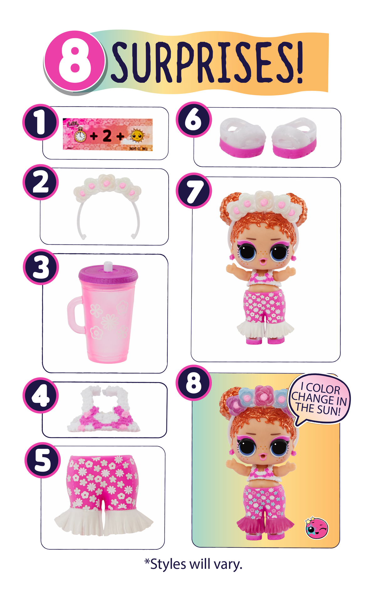 Zestaw akcesoriów do lalek LOL Surprise z lalką. Zawiera ubranka, buty i kubek do picia.