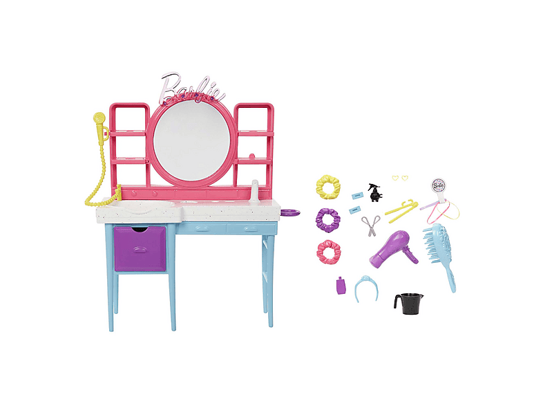 Set De Peluquería Barbie Totally Hair Con Muñeca, Accesorios Y Mechas Que Cambian De Color Con Agua Fría, Para Niños +3 Años