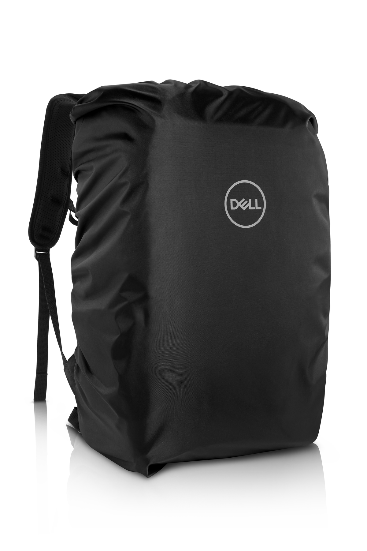 Zaino Dell nero con il logo Dell al centro, su sfondo bianco con ombra.