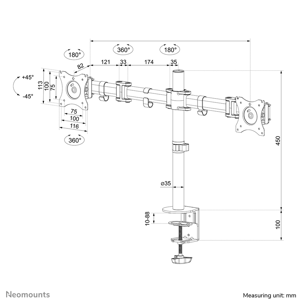 Weiß TV- NEOMOUNTS Monitorhalterungen, NM-D135DWHITE &