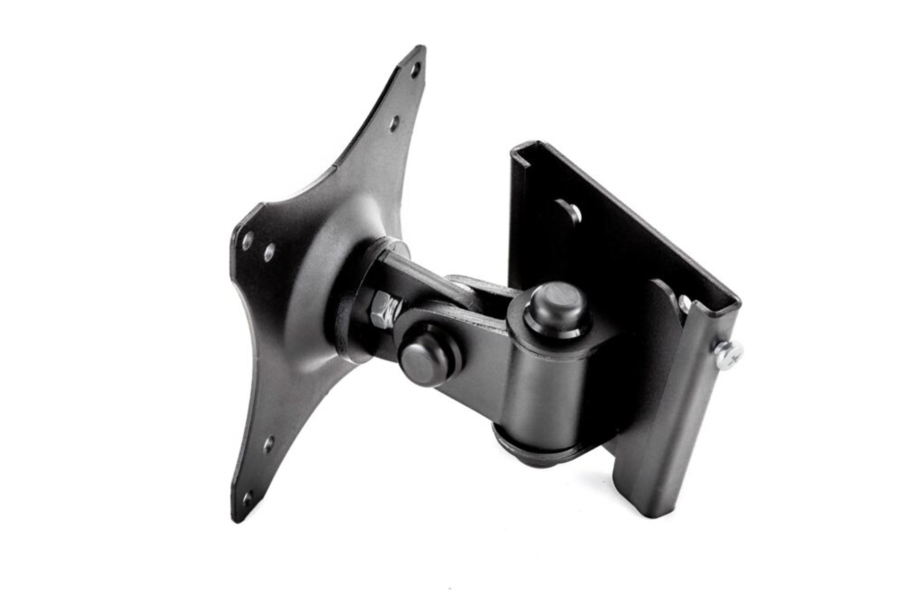 Support de moniteur noir avec joint réglable, fond blanc.