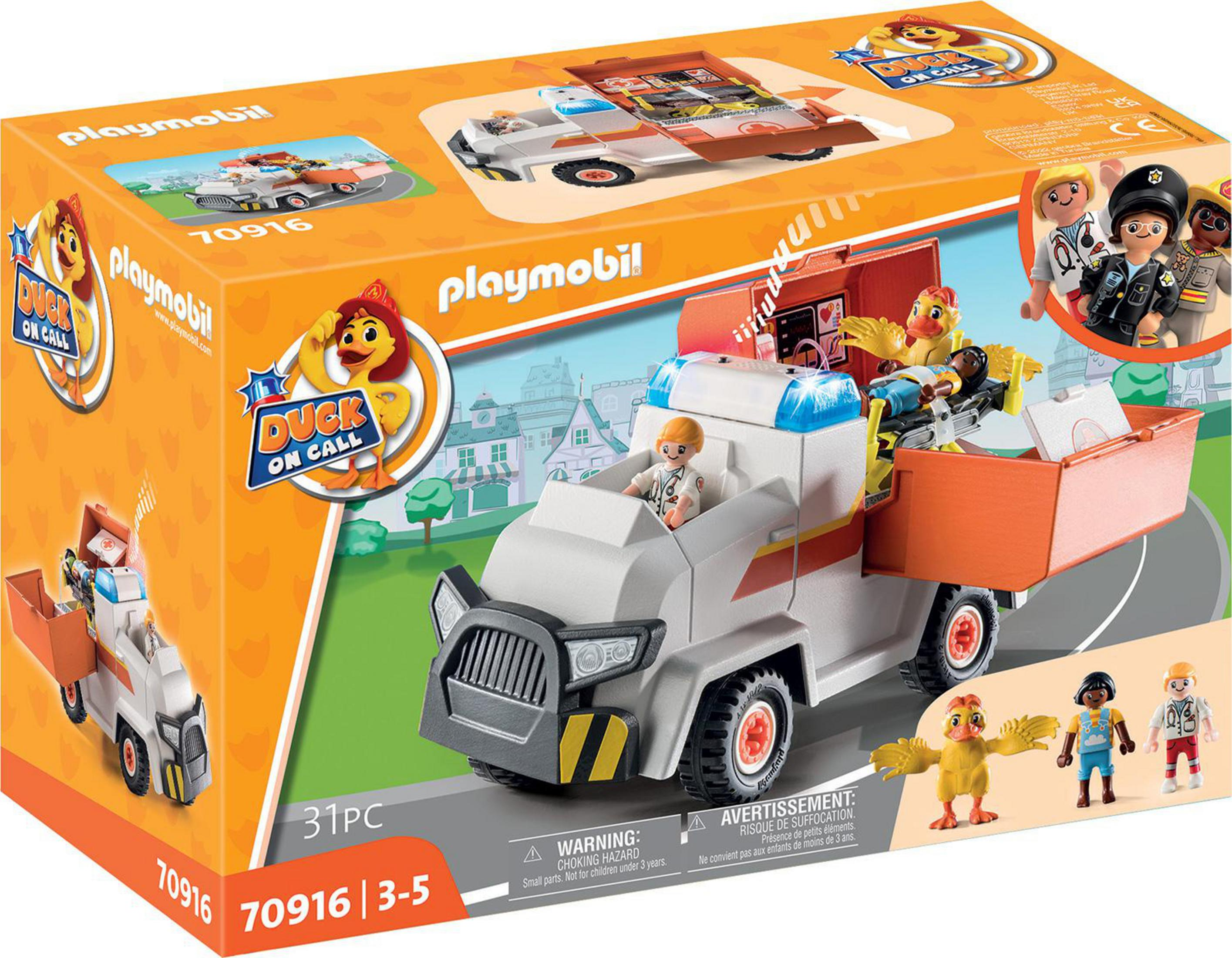 Playmobil Duck on Call Krankenwagen-Spielzeugbox. Enthält Spielzeug-Krankenwagen, Figuren und Zubehör.