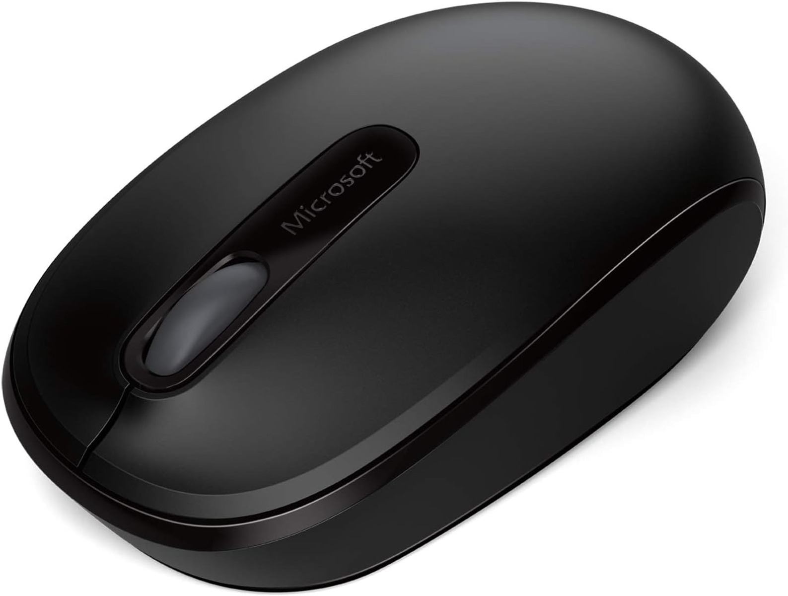 Schwarze Computermaus mit dem Microsoft-Logo auf weißem Hintergrund.