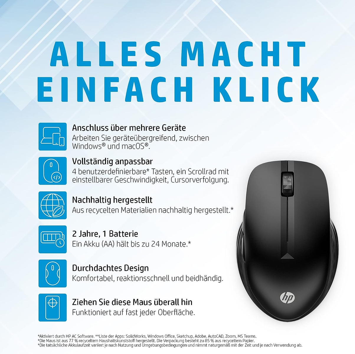 HP 430 Multi-Device Kablosuz Mouse Siyah