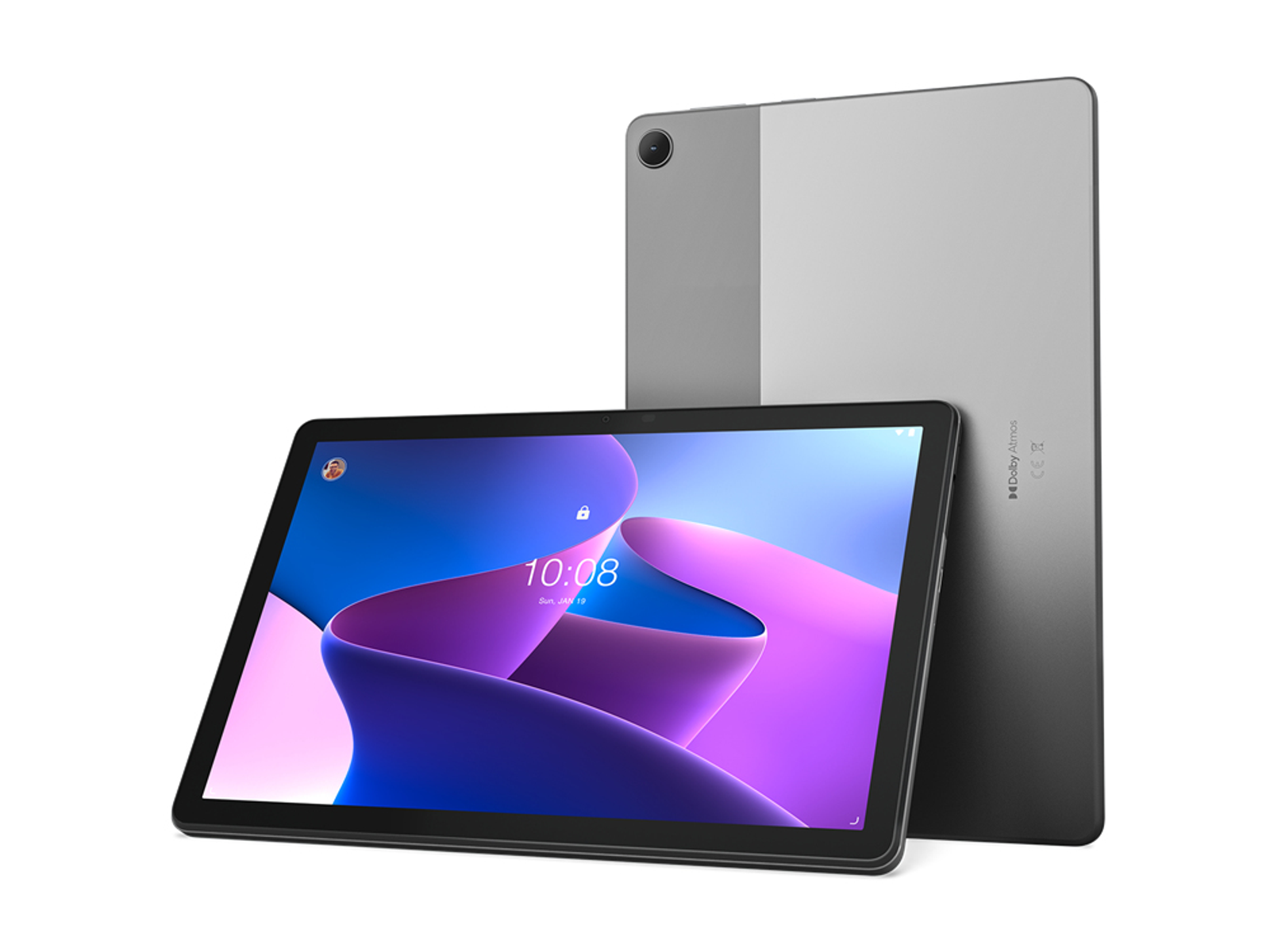 Dos tabletas, una delante y otra ligeramente detrás. La tableta delantera muestra una pantalla con un candado.