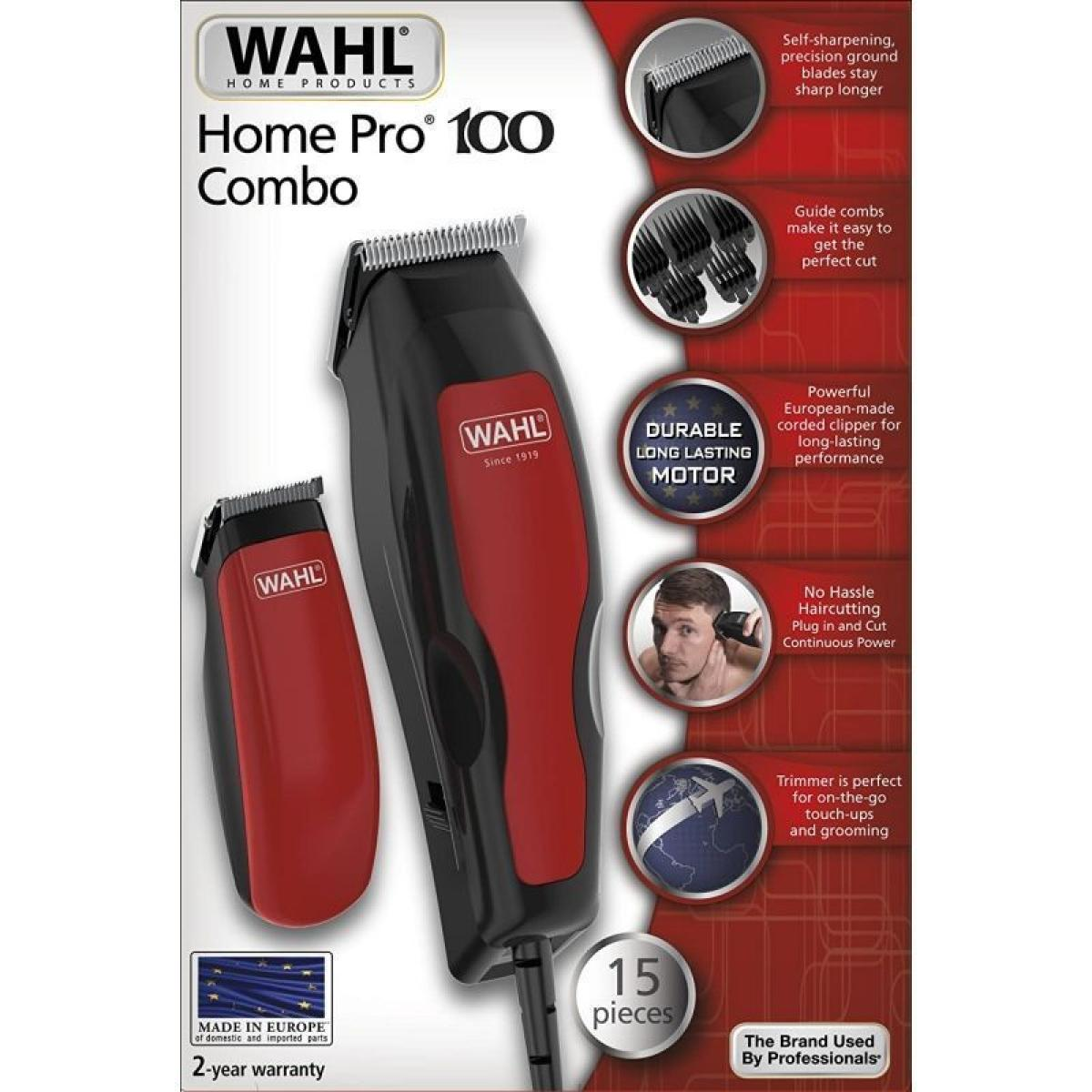 Wahl Home Pro 100 Combo Kit mit zwei Haarschneidern und einer Produktbeschreibung.