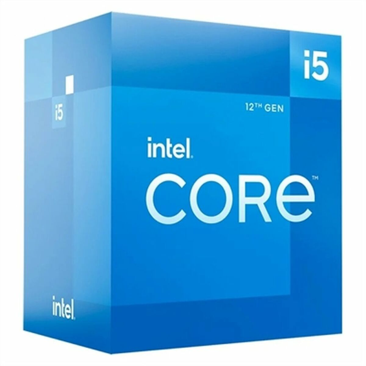 Eine blaue Box mit dem Intel Core i5 Logo und dem Text 12th Gen.