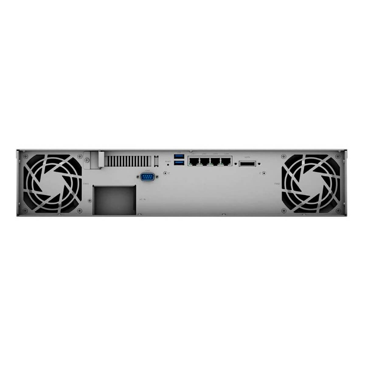 Panneau avant du serveur avec ventilateurs et ports.