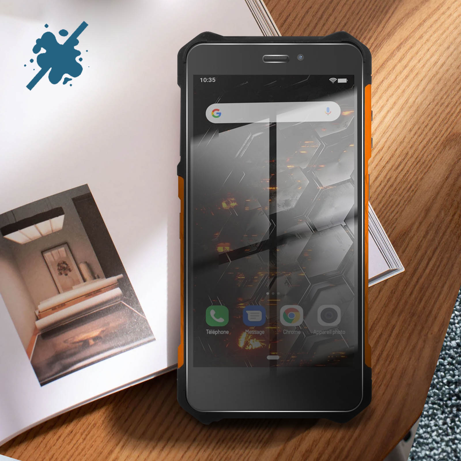 4G + Orange Pack Smartphones, LTE Starter 3 9H Glas-Folie: HAMMER Iron