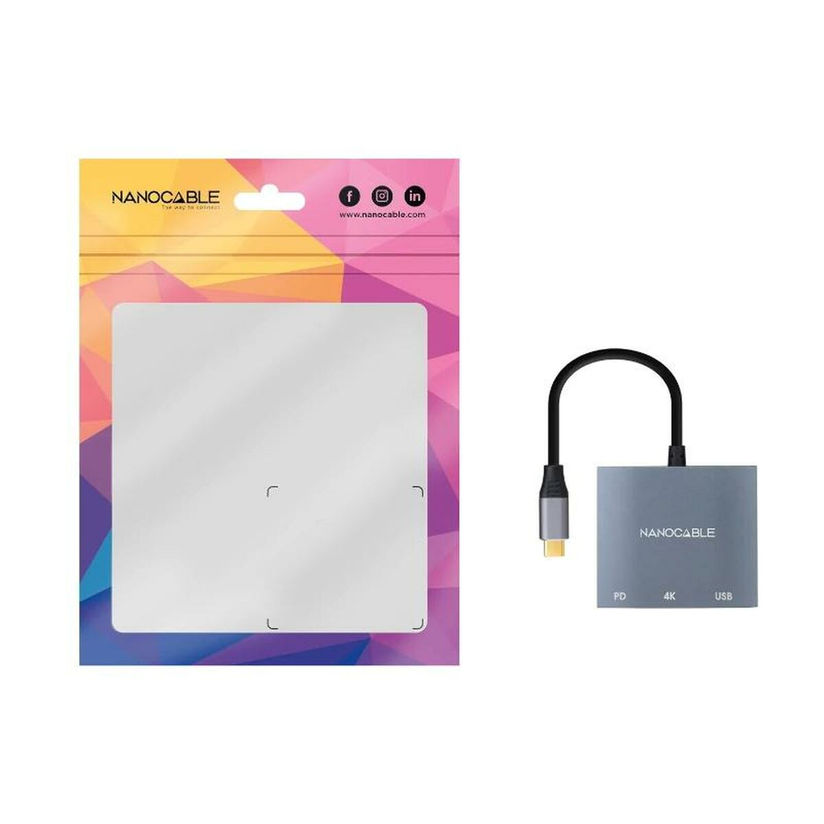 Ein USB-C-Hub mit Kabel und Verpackungsbeutel.