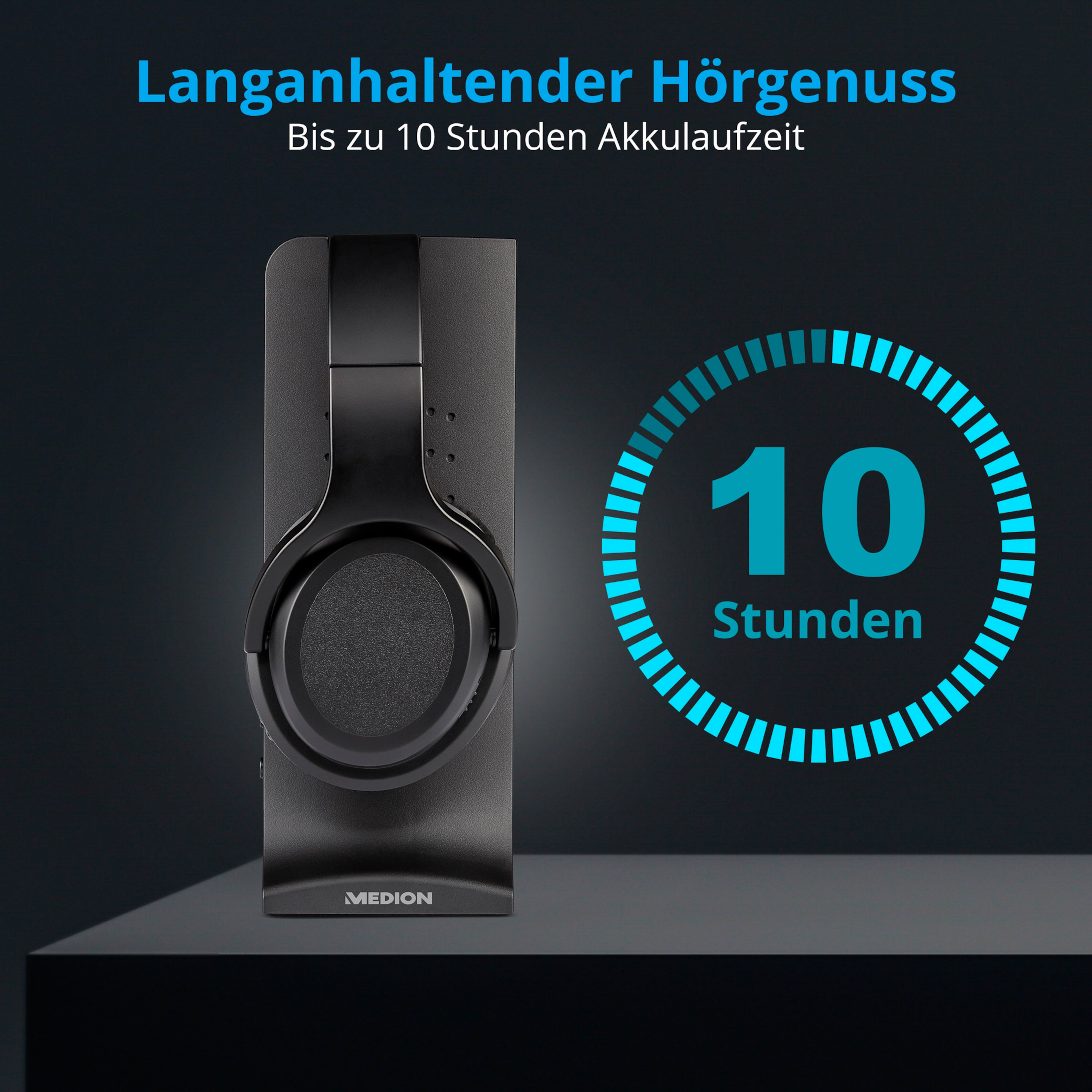 MEDION LIFE® Sound, Reichweite hoher ca. digitaler FUNKKOPFHÖRER, Funkkopfhörer E62003 schwarz Tragekomfort, m, Over-ear 15