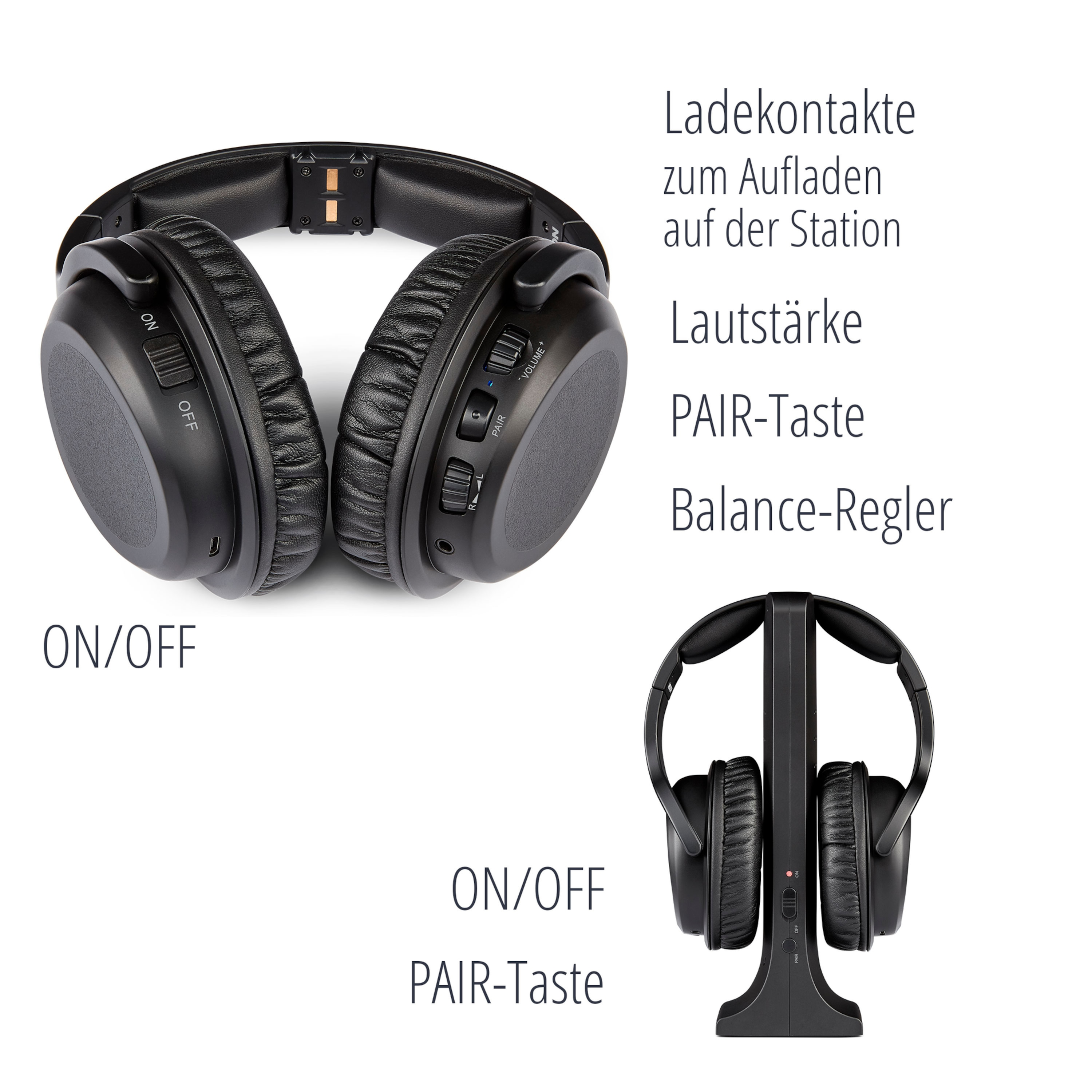 MEDION LIFE® E62003 FUNKKOPFHÖRER, m, ca. Over-ear hoher 15 Reichweite schwarz digitaler Funkkopfhörer Tragekomfort, Sound