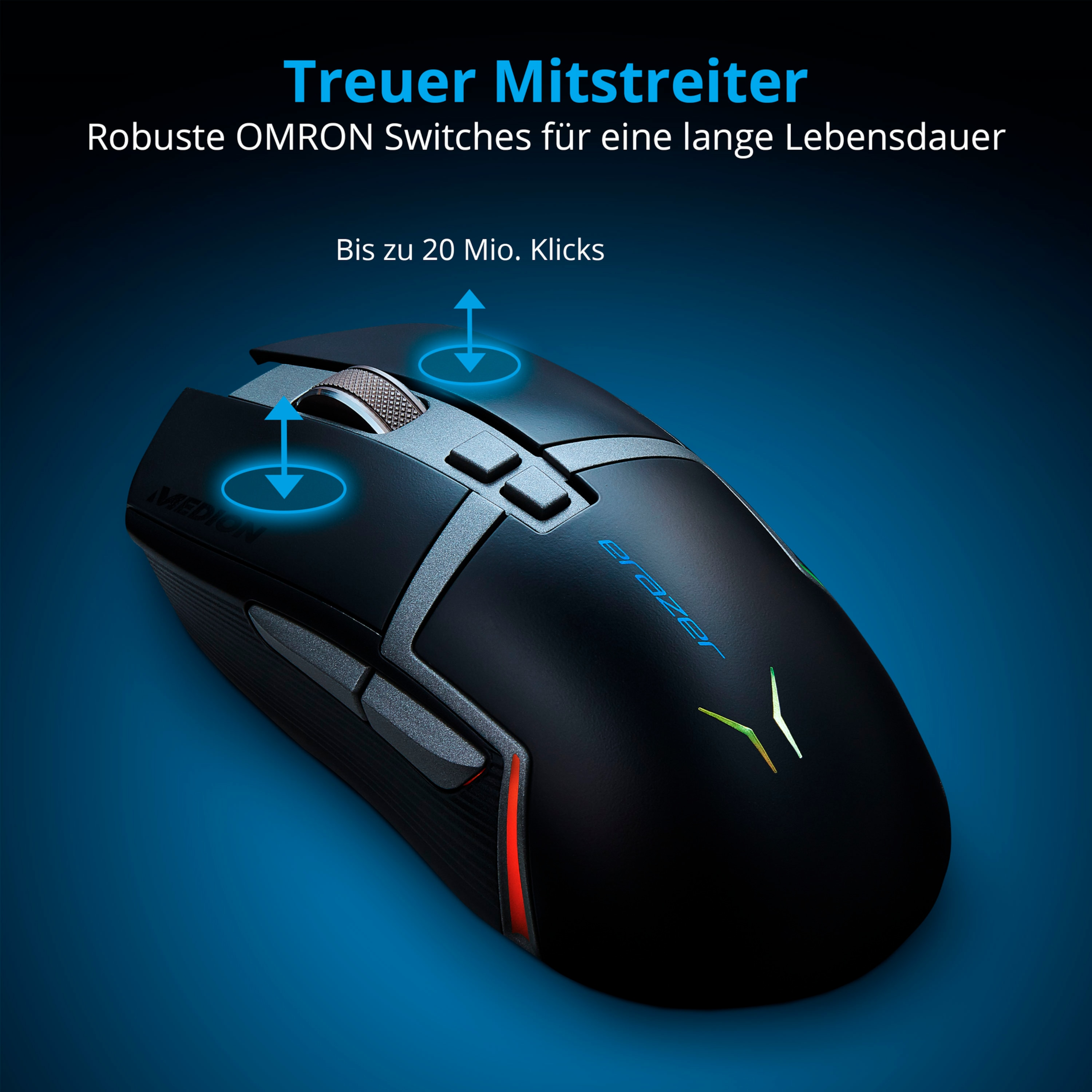 ERAZER Supporter Gaming Maus, MEDION schwarz P13