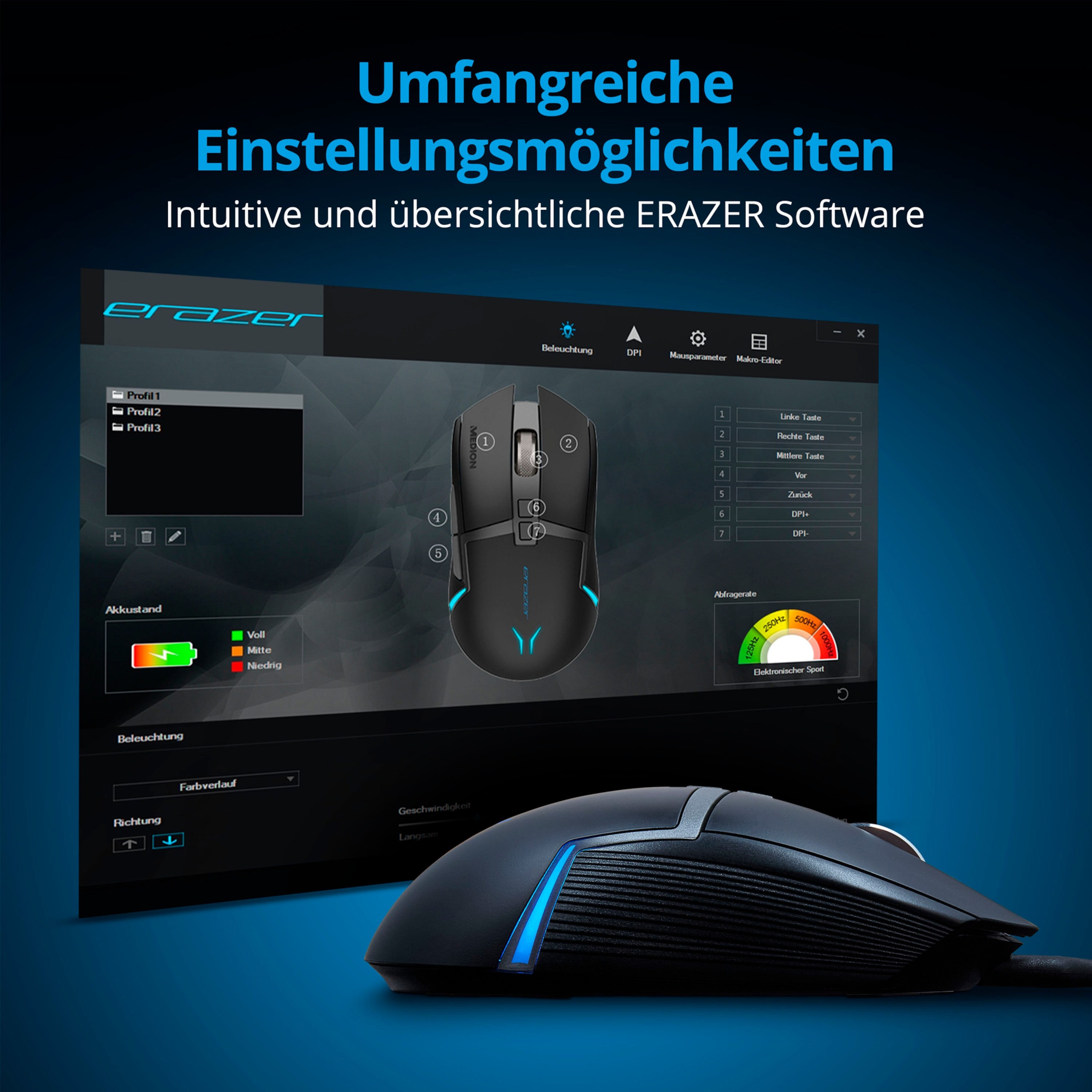 ERAZER Supporter Gaming Maus, MEDION schwarz P13