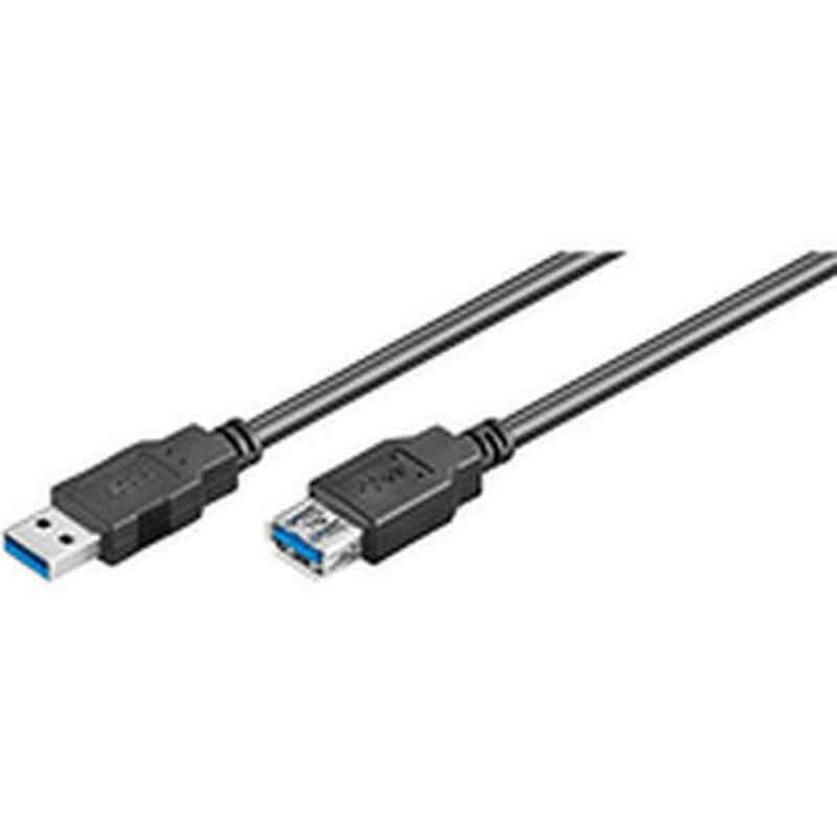 Zwei schwarze USB-Kabel mit Steckern an jedem Ende, leicht nach rechts abgewinkelt, auf weißem Hintergrund.