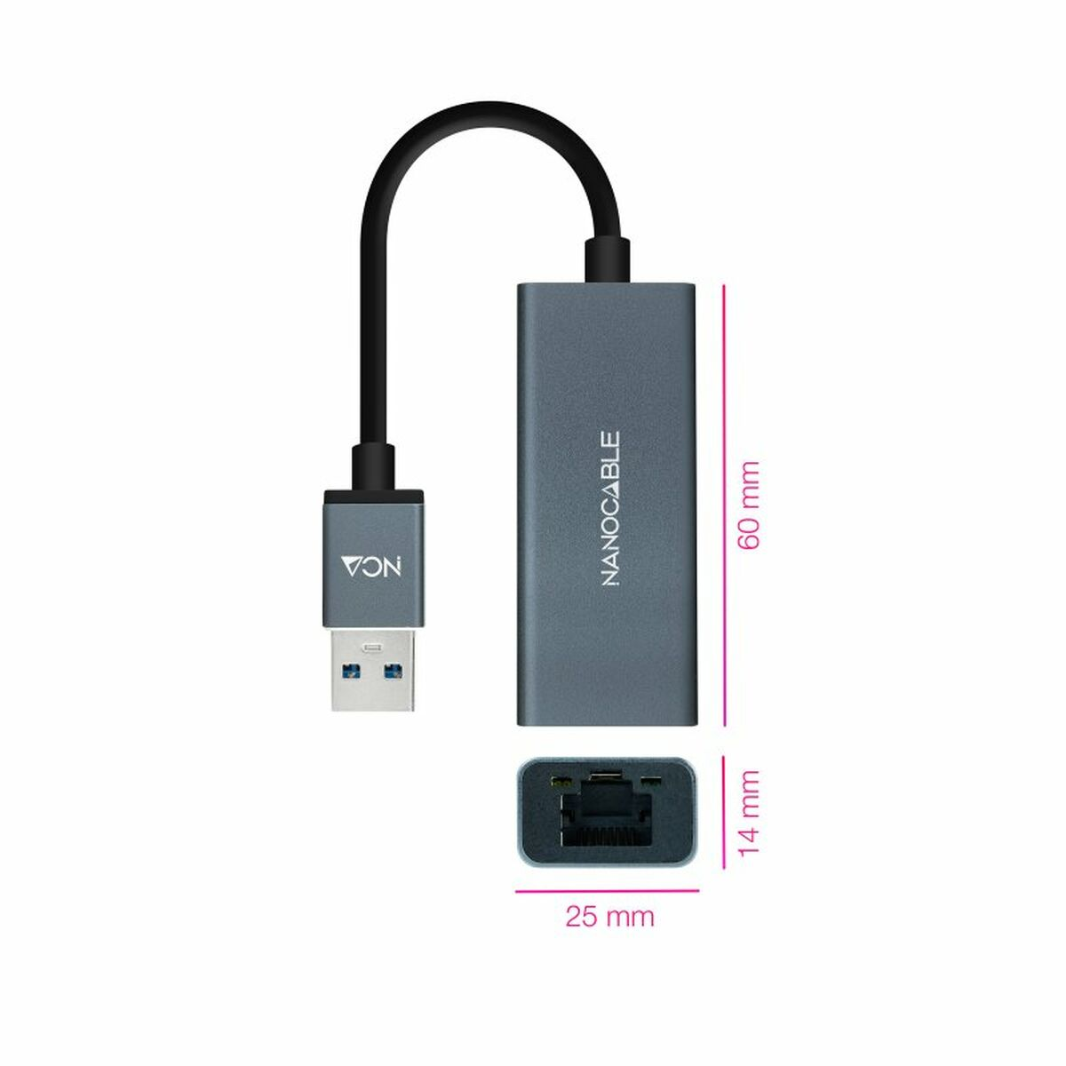 NANOCABLE ANEAHE0818 USB-zu-Ethernet-Adapter, Grau