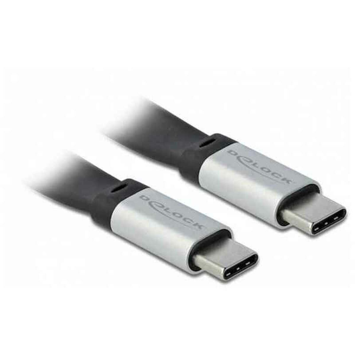 Due cavi USB-C, grigi e argentati, con il logo D-Lock sui connettori.