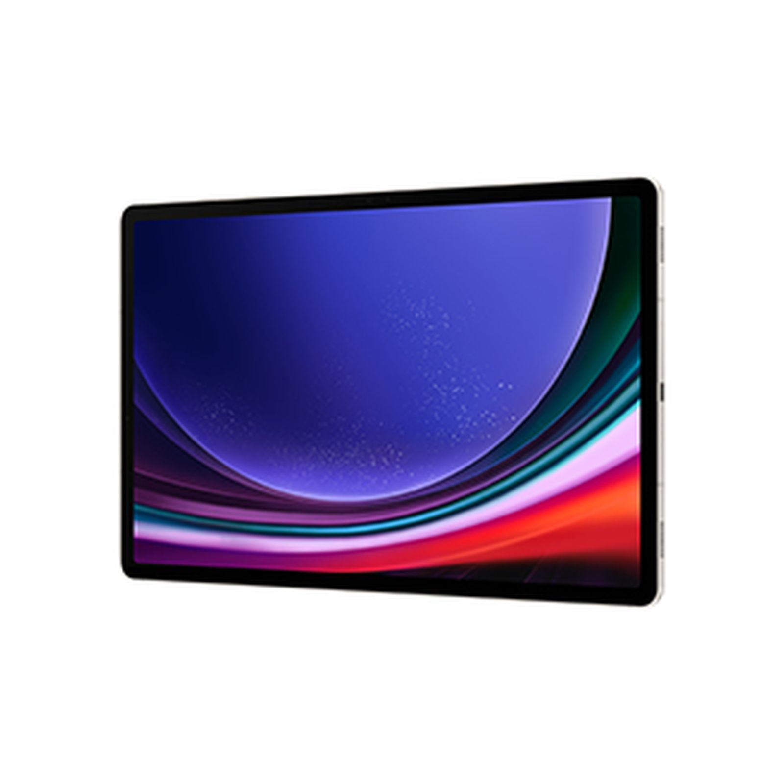 Ein Tablet mit einem farbenfrohen abstrakten Bild auf dem Bildschirm. Es hat einen schwarzen Rahmen und ist isoliert.