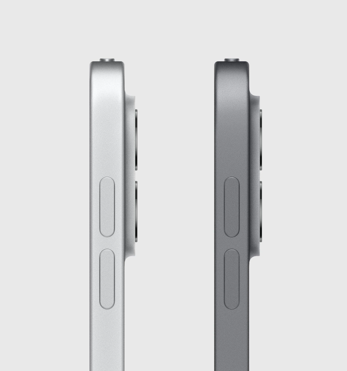 Zwei Tablets, Seitenansicht, silber und grau.
