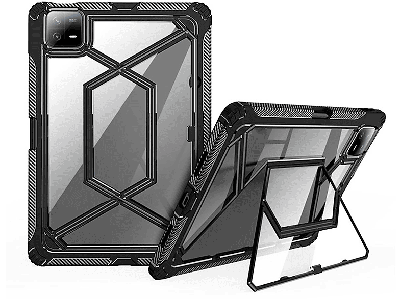 WIGENTO Outdoor Hybrid Hülle aufstellbar Tablethülle Backcover für Xiaomi Kunststoff / Silikon, Schwarz
