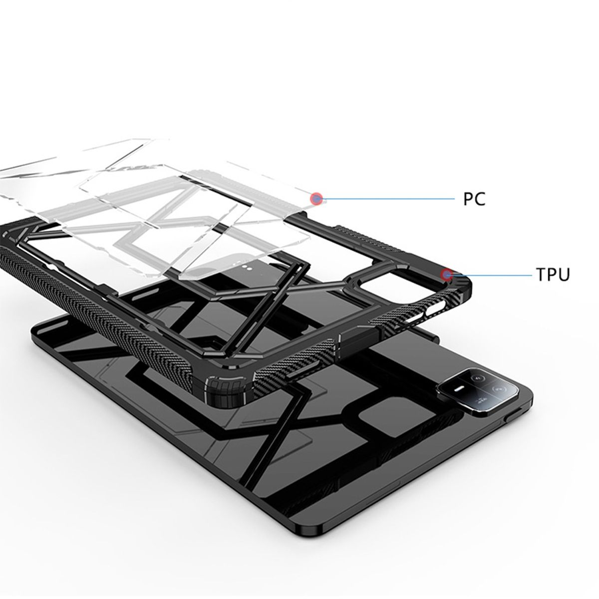 aufstellbar Tablethülle Schwarz Hülle für Xiaomi Outdoor Silikon, Kunststoff Backcover WIGENTO Hybrid /