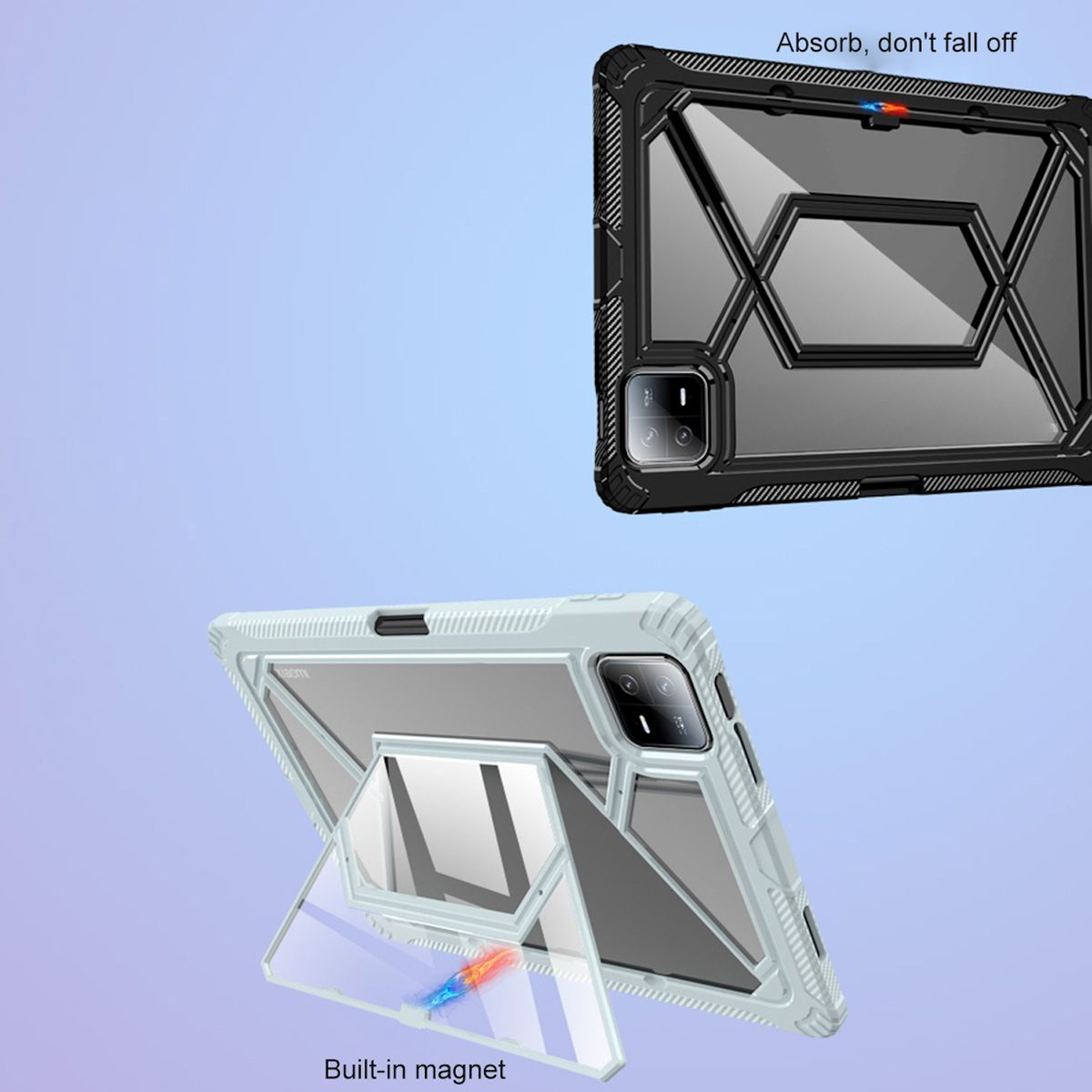 WIGENTO Outdoor Hybrid Hülle Schwarz Backcover Tablethülle für Xiaomi Silikon, / Kunststoff aufstellbar