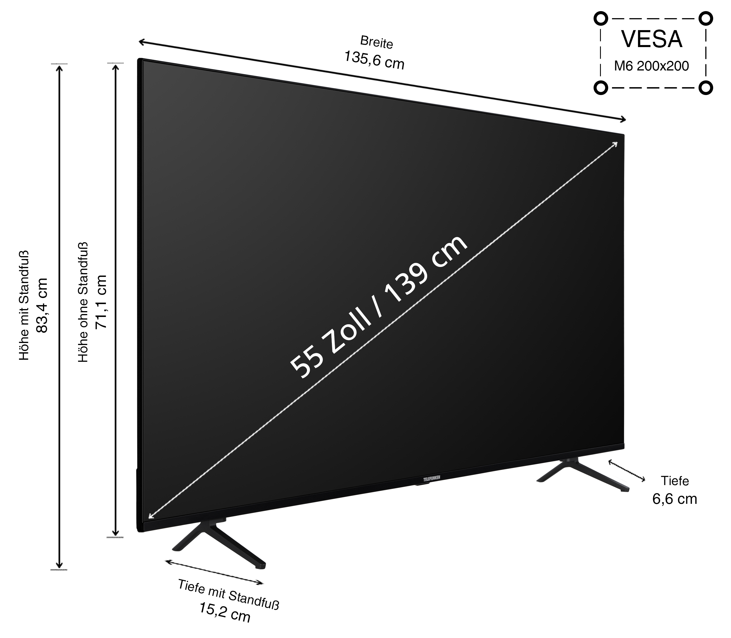 UHD cm, TV 139 SMART Zoll TELEFUNKEN LED / 55 4K, TV) XU55GA660S (Flat,