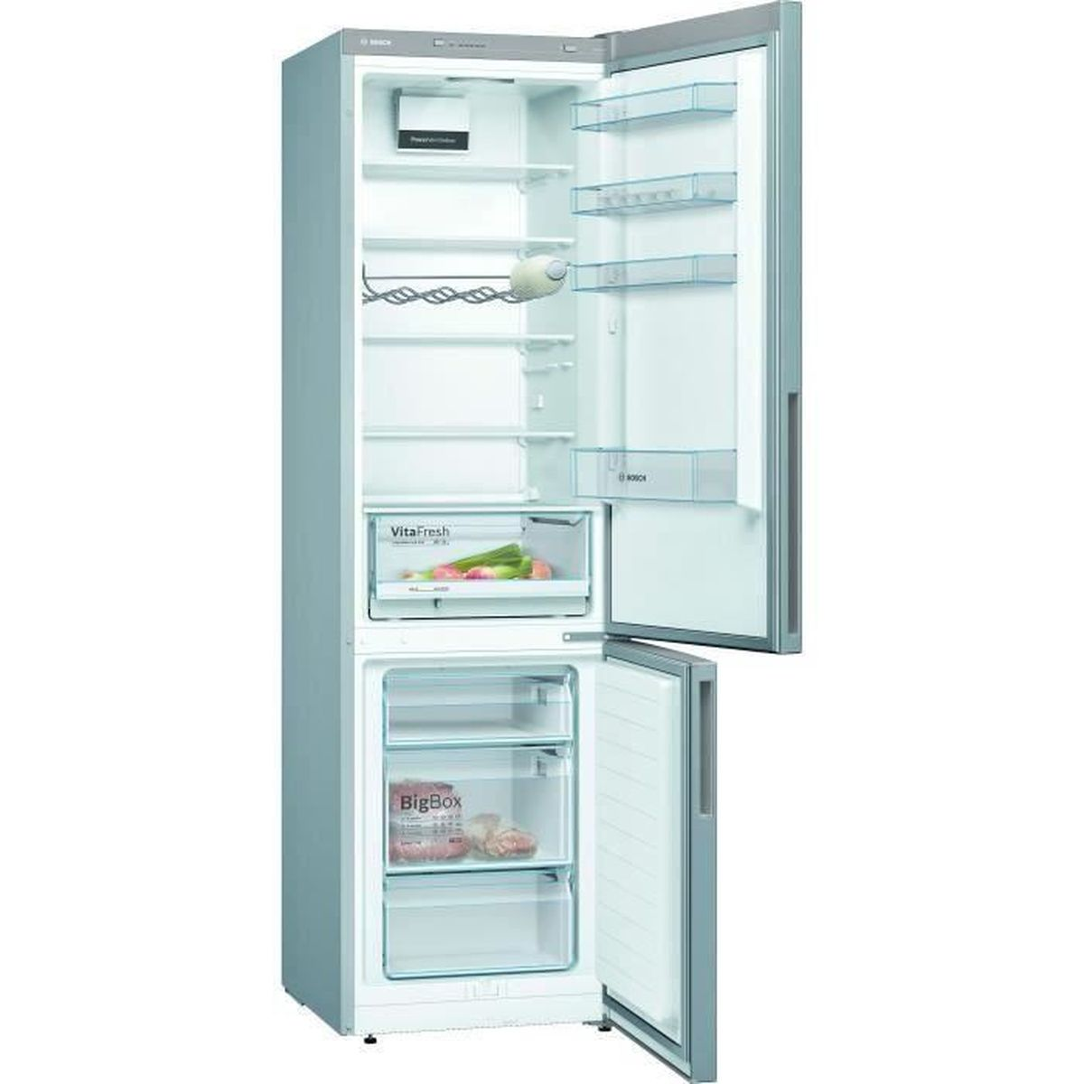 Frigorifero combinato BOSCH Serie 4 KGV39VLEAS, Capacità netta totale 343 l, Rumorosità: 39 dB(A), 4 ripiani, Dimensioni: L 60 cm A 201 cm P 65 cm, Acciaio inox, Classe E