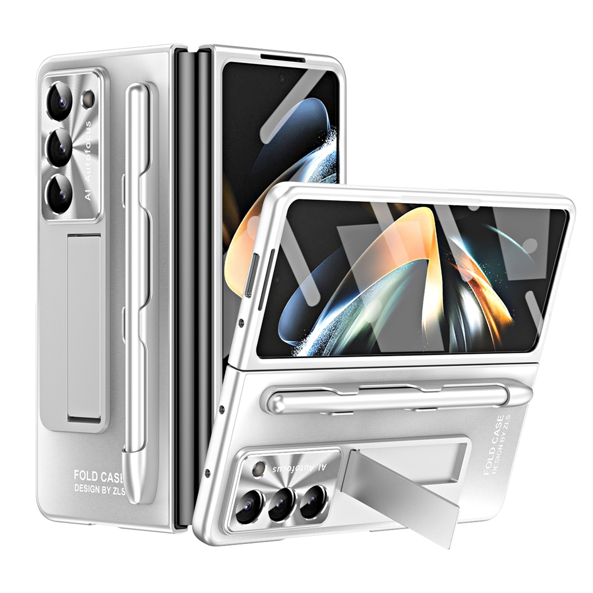 Fold5 + mit Samsung, WIGENTO Design Hülle aufstellbar, Backcover, Z Stift Silber Stifthalterung 5G, Galaxy