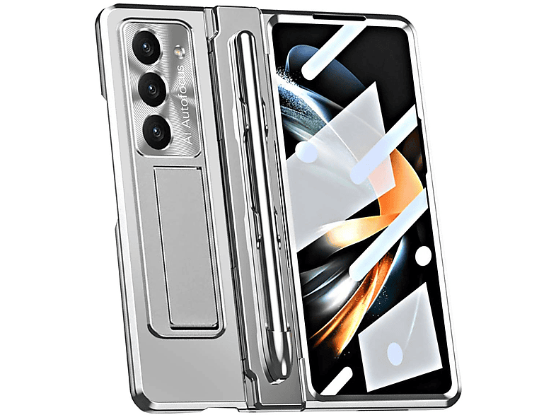 WIGENTO Design Scharnier Hülle mit 5G, Fold5 Silber Stift, Samsung, Z Backcover, Stifthalterung + Galaxy