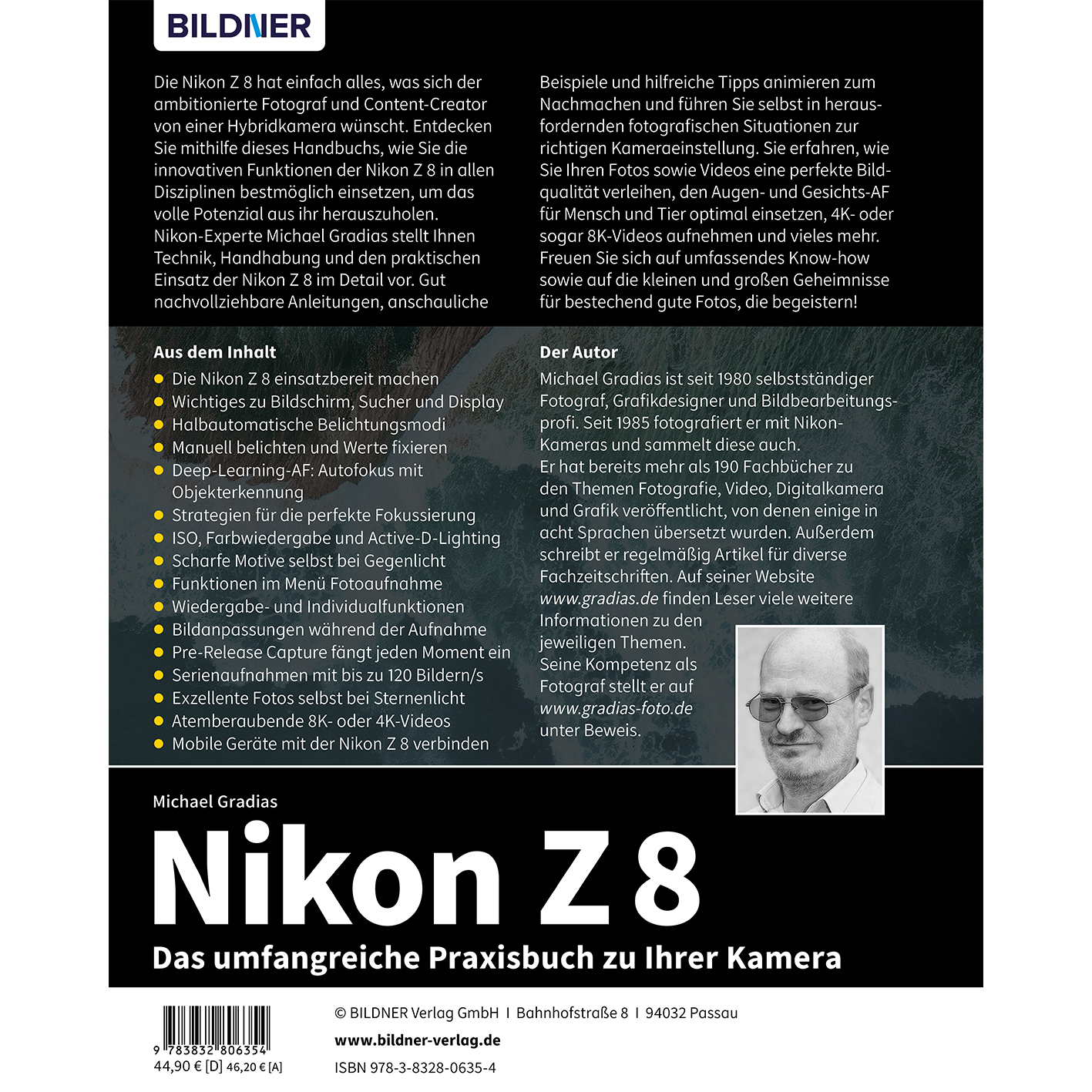 Buchcover, Nikon Z8 Titel, ein Manns Gesicht und Text über Fotografie sind sichtbar.