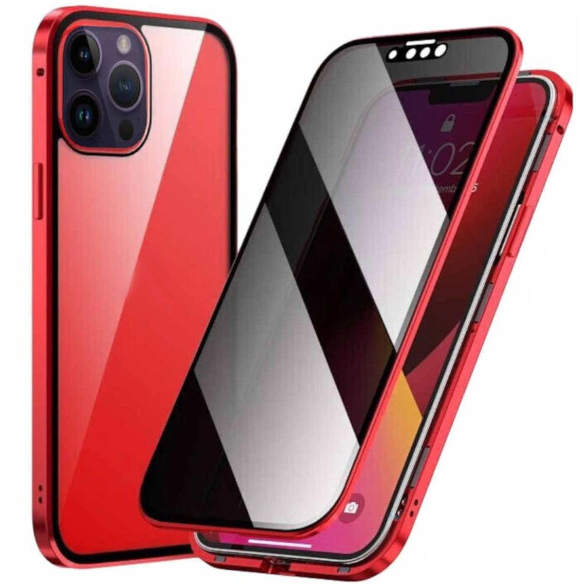 WIGENTO Beidseitiger 360 Grad Magnet iPhone Max, Rot Glas Pro / Cover, Apple, Hülle, Mirror Transparent Full 15 / Privacy