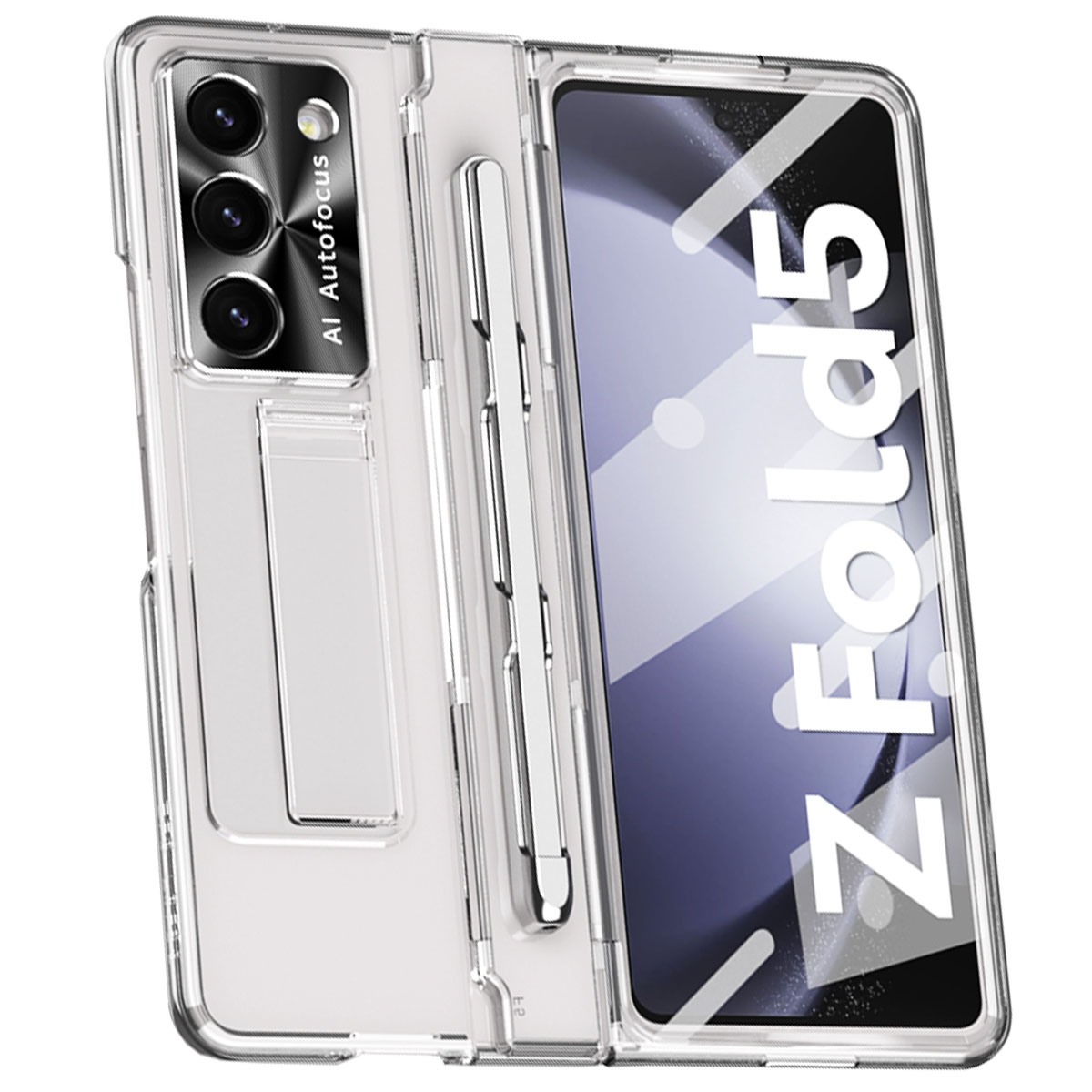 Galaxy Backcover, Fold5 Stift, WIGENTO Transparent 5G, Hülle Z Design mit Stifthalterung Scharnier Samsung, +