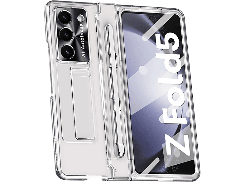 Stift, Backcover, Z 5G, Transparent Design WIGENTO Hülle Samsung, Stifthalterung Scharnier + mit Fold5 Galaxy