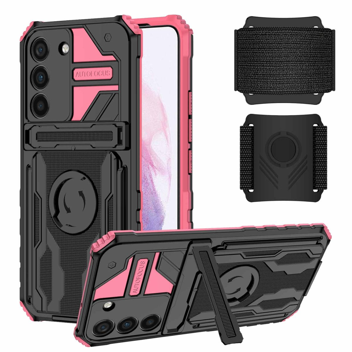 WIGENTO Shockproof Armor Hülle mit Armband, Pink S23 Plus, Backcover, Galaxy Samsung